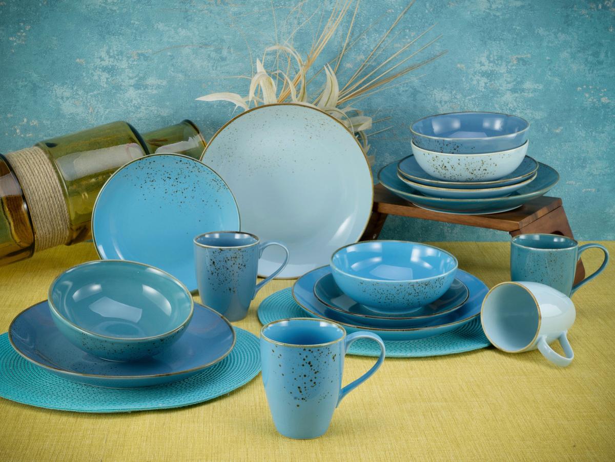 Kombinovaný servis AQUA NATURE, 16-dielny - modrá, Basics, keramika (34/31,5/33cm) - Creatable