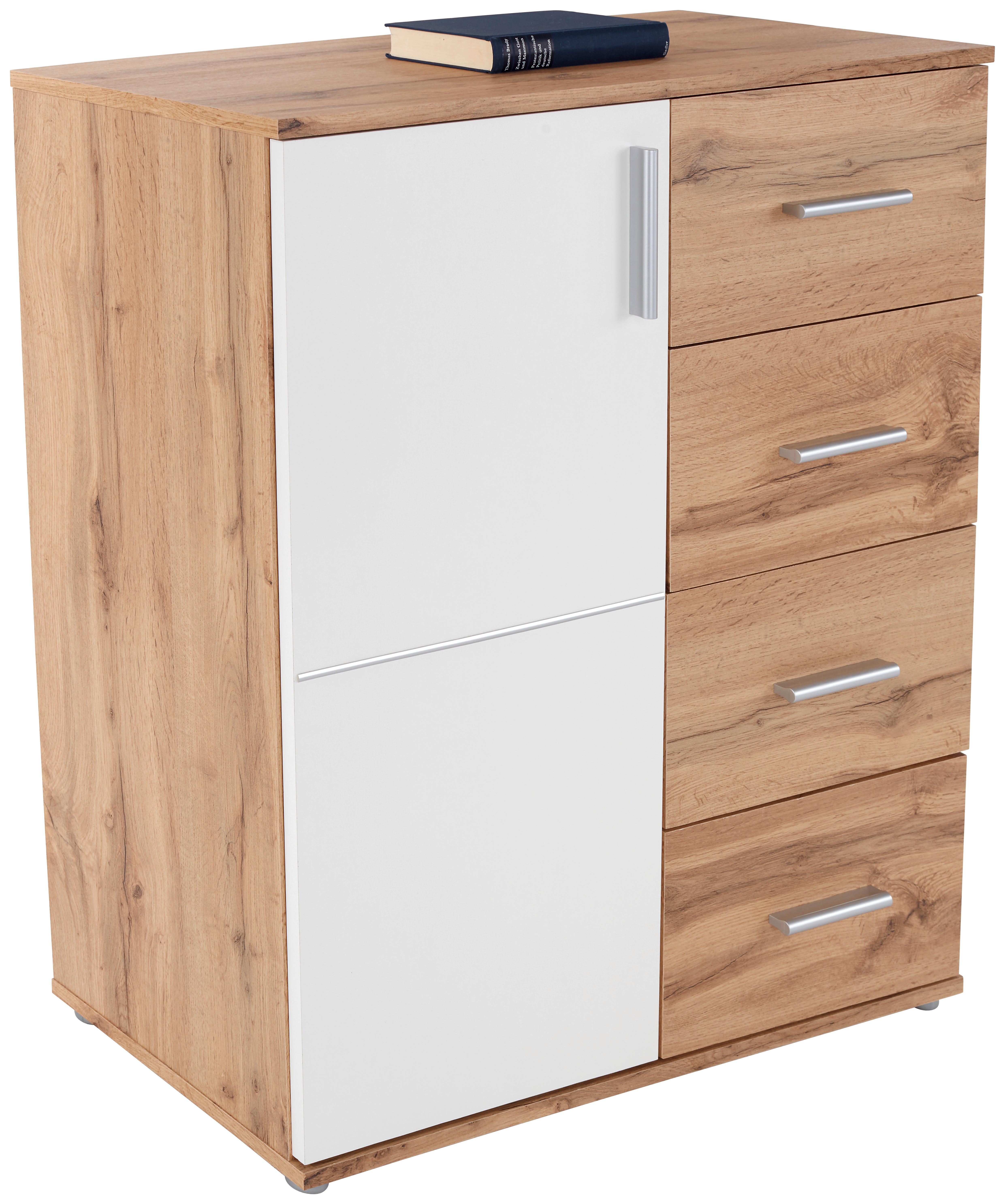 Kommode B: 88,2 cm Ina, Wotan Eiche Dekor/Weiß - Eichefarben/Weiß, MODERN, Holzwerkstoff (88,2/95,2/38,3cm)