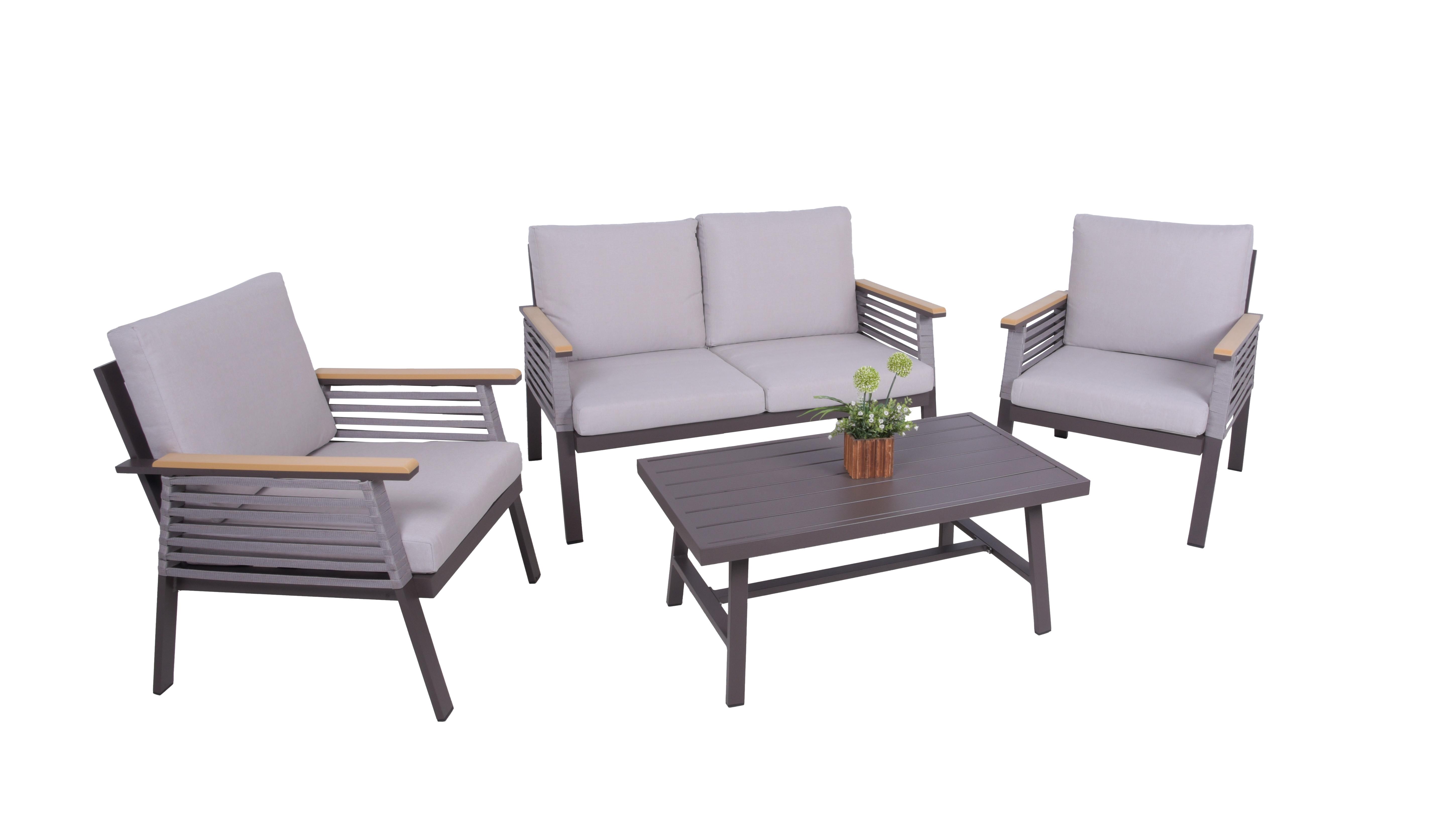 Loungegarnitur Denia - Dunkelbraun/Naturfarben, Basics, Kunststoff/Textil (152/91/250cm) - Gardenson