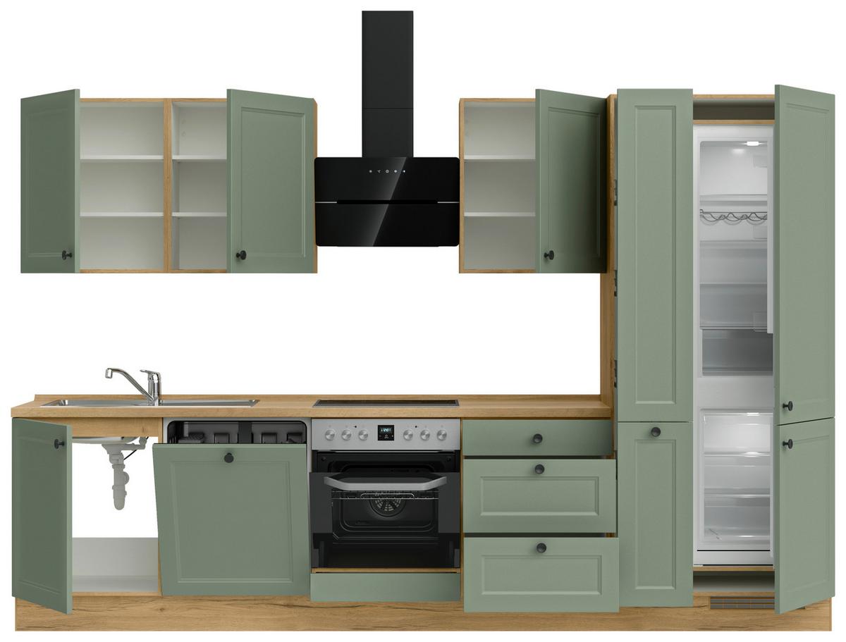 Kuchyňská lika 330 cm, rakosová / dub sierra - barvy dubu/černá, Moderní, kov/kompozitní dřevo (330cm) - Nobilia