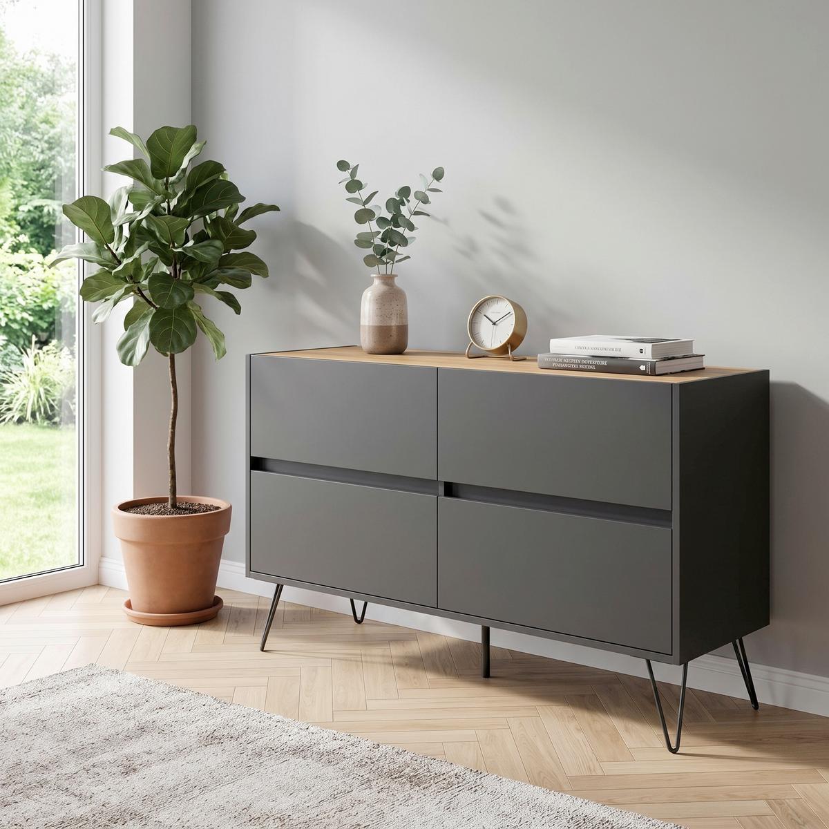 Sideboard Posseik Industrial Graphit/Eichefarben B: 119 cm - Eichefarben/Graphitfarben, Design, Holzwerkstoff (119/75/42cm) - MID.YOU