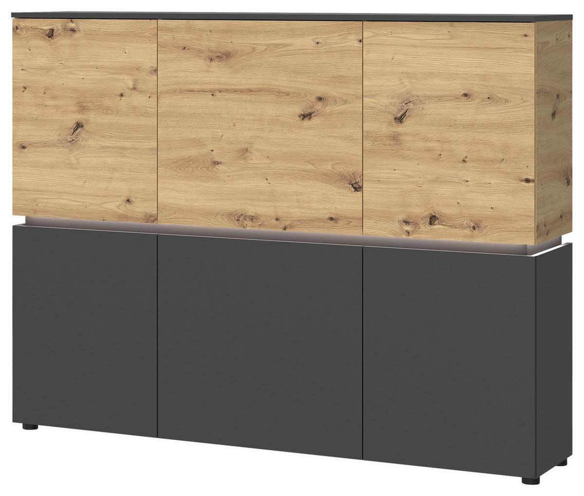 Sideboard Luci Grau Eiche Artisan/Grau B: 165,5 cm - Schwarz/Eiche Artisan, Trend, Holzwerkstoff (165,5/131,5/40cm) - MID.YOU