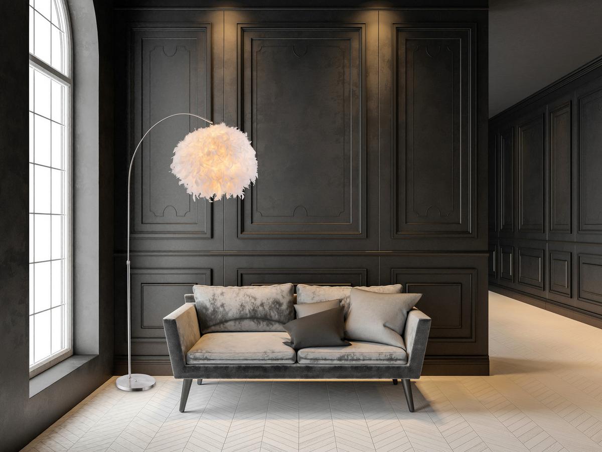 Stehlampe Katunga Weiß Höhenverstellbar - Weiß/Nickelfarben, Basics, Textil/Metall (96/45/196cm) - Globo