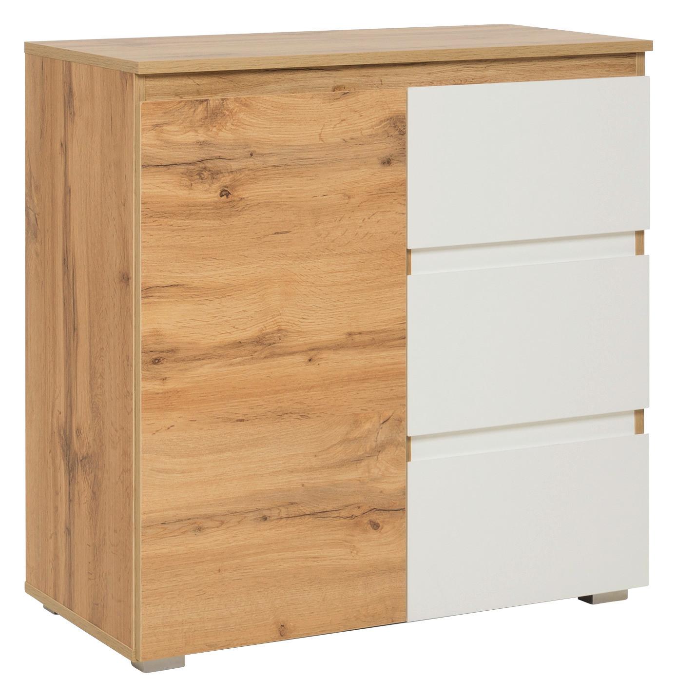Kommode 80 Cm Image Weiß/eiche Dekor - Eichefarben/Silberfarben, KONVENTIONELL, Holzwerkstoff (80/80/40cm) - MID.YOU