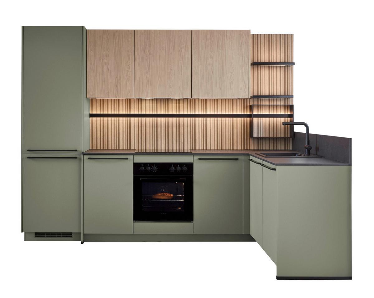 Eckküche Sidney/singapur - Eichefarben/Schwarz, Design, Holzwerkstoff (288/191,6cm)