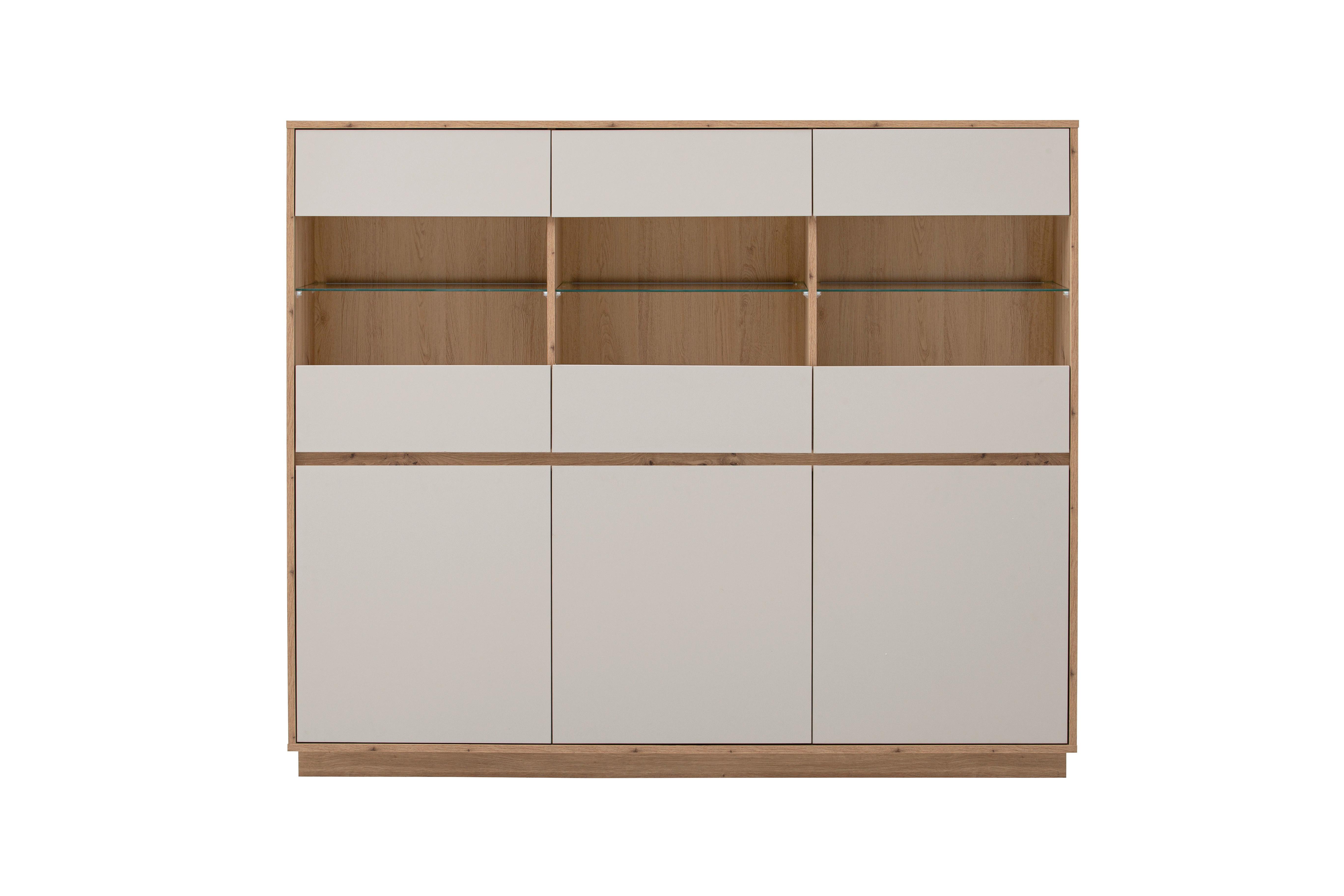 Highboard Sonora Kashmir/Eiche B: 164cm - Kaschmir/Eiche Artisan, Design, Glas/Holzwerkstoff (164/138/40cm) - MID.YOU