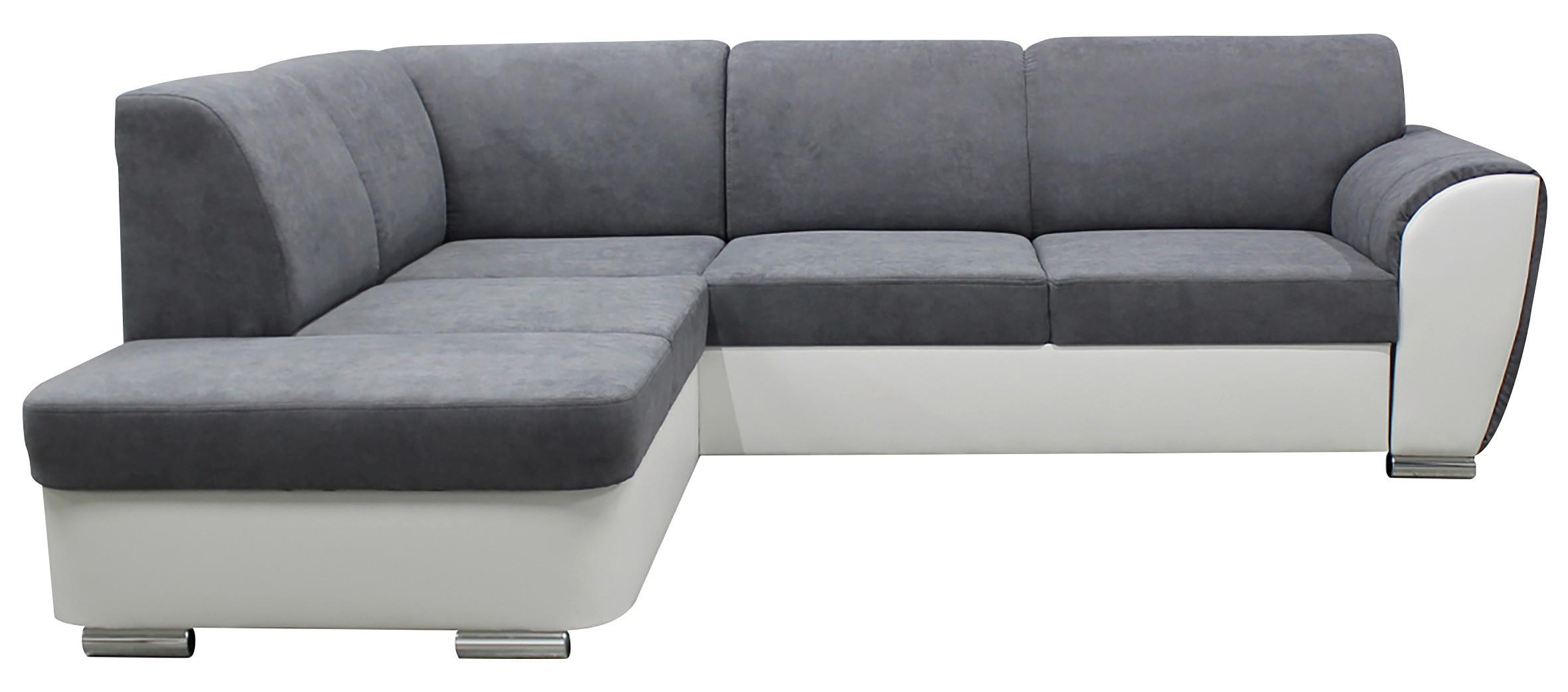 Ecksofa Mit Bettkasten Doris Rücken Echt Grau/weiß - Silberfarben/Weiß, Design, Textil (196/255cm) - MID.YOU