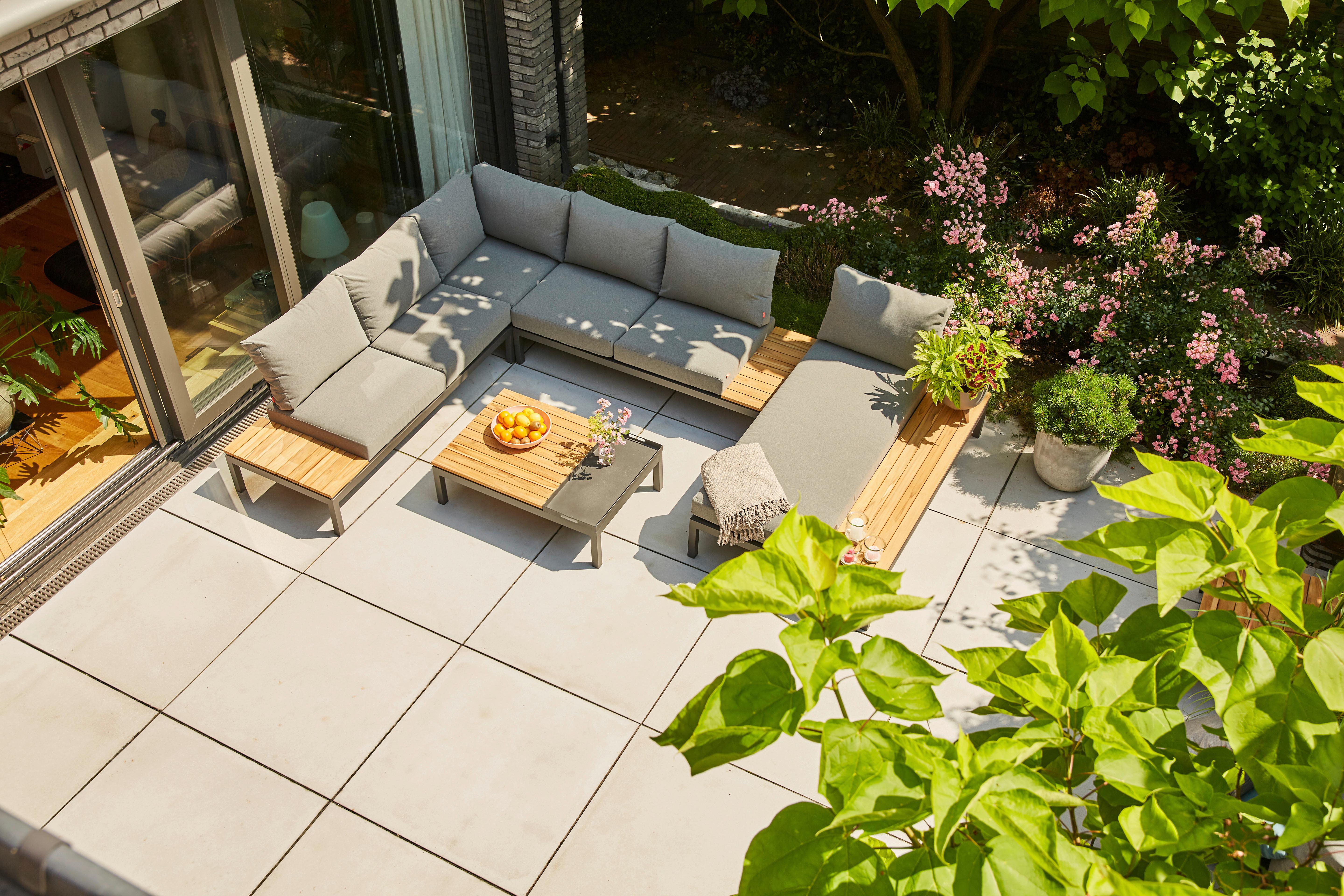 Loungegarnitur 5-Tlg Teakholz/Metall mit Kissen - Anthrazit/Grau, KONVENTIONELL, Holz/Textil - Siena Garden