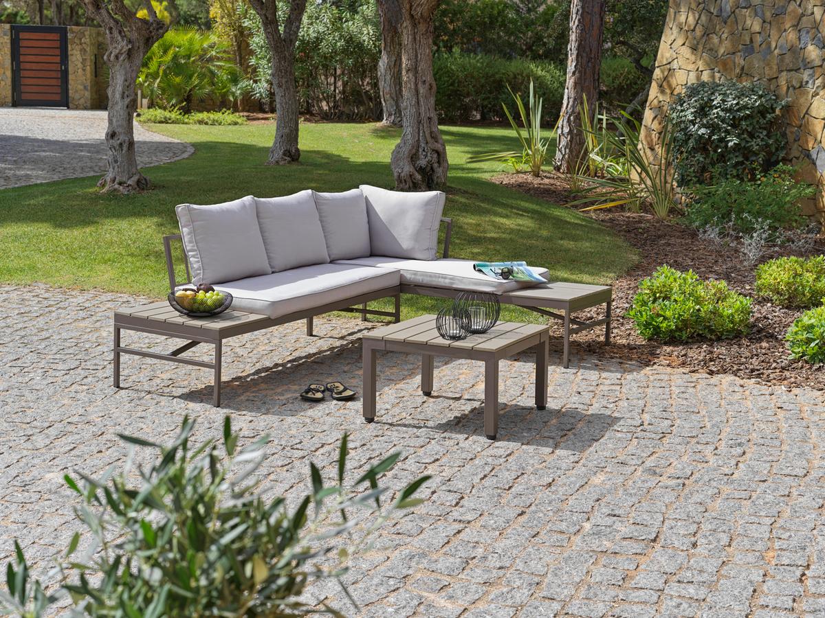 Lounge-garnitúra Oslo - barna/szürke, Modern, műanyag/textil (215/154,5cm)