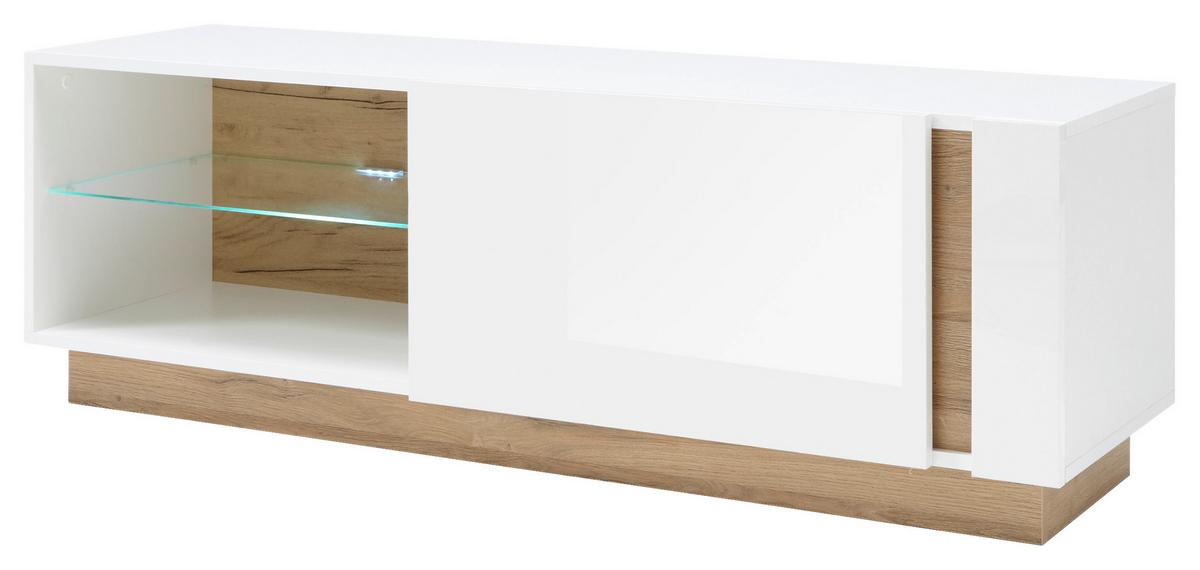 Lowboard Clair Weiß/Eiche Dekor B:138cm - Eichefarben/Weiß, Design, Glas/Holzwerkstoff (138/46/40cm) - MID.YOU