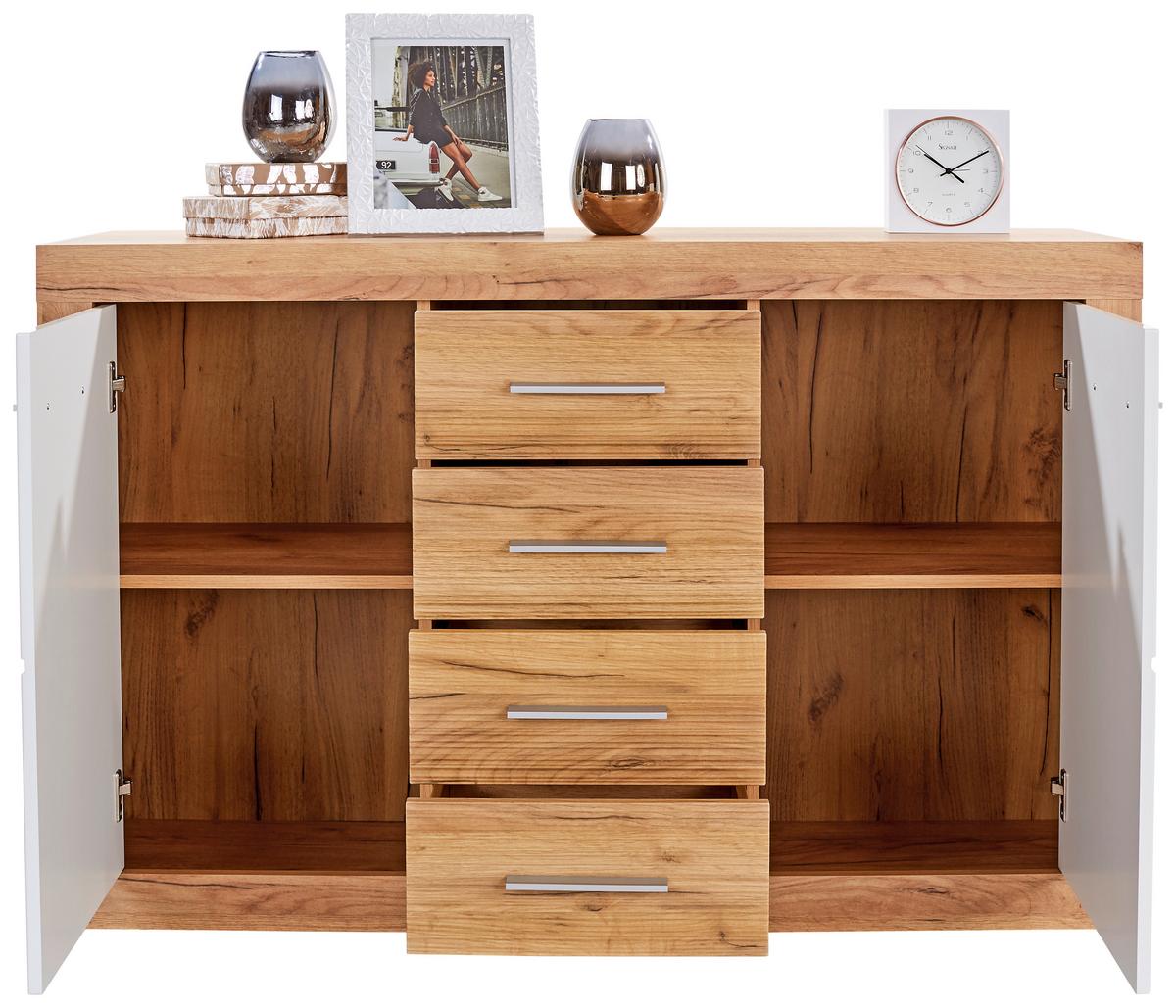 Kommode Xeno, Weiß/Eichefarben BxHxT: 137,5x86x39,9 cm - Eichefarben/Weiß, MODERN, Holzwerkstoff (137,5/86/39,9cm)