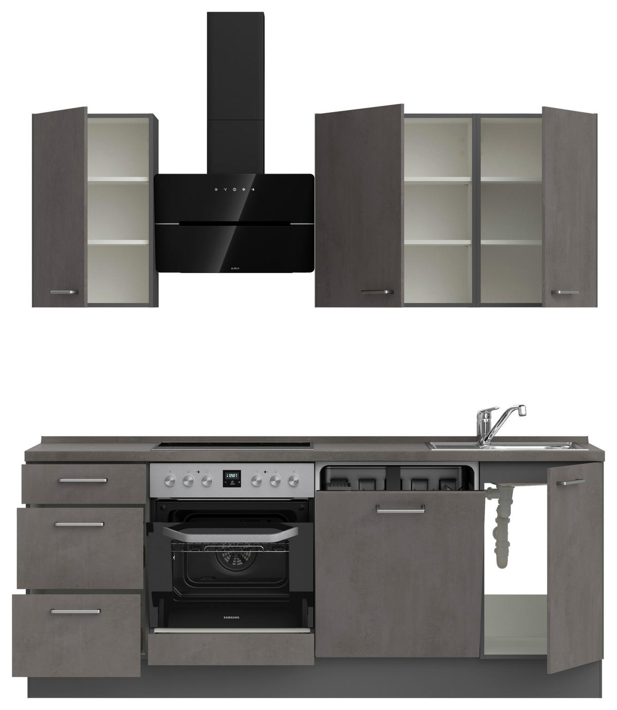 Kuchynská linka 210 cm, bridl.šedý betón/bridl.šedá - farba ušľachtilej ocele/bridlicová, Modern, kov/kompozitné drevo (210cm) - Nobilia