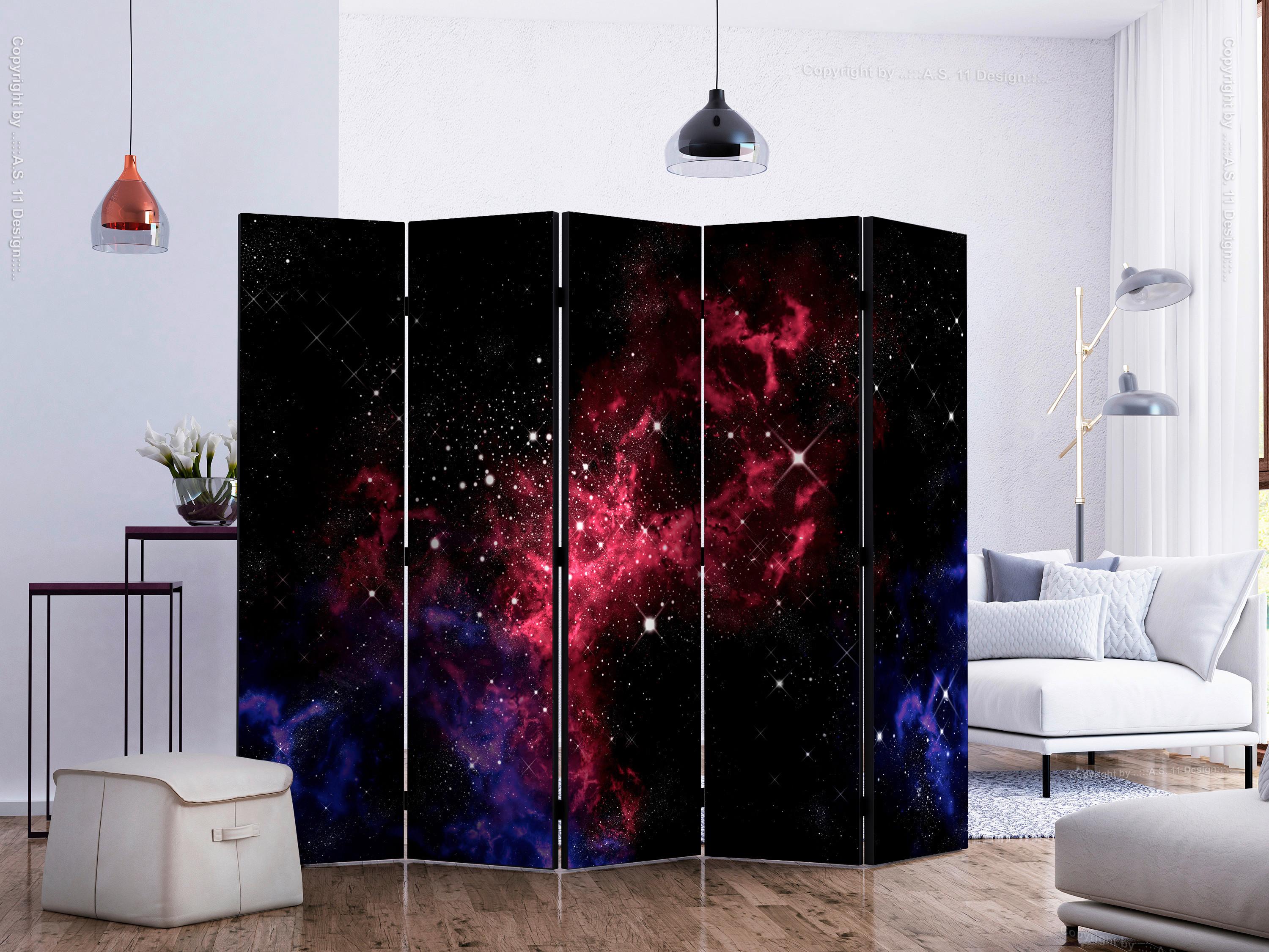 Paravent Schwarz Magenta B: 225 cm - Magenta/Schwarz, Basics, Holz/Textil (225/172/3cm) - artgeist