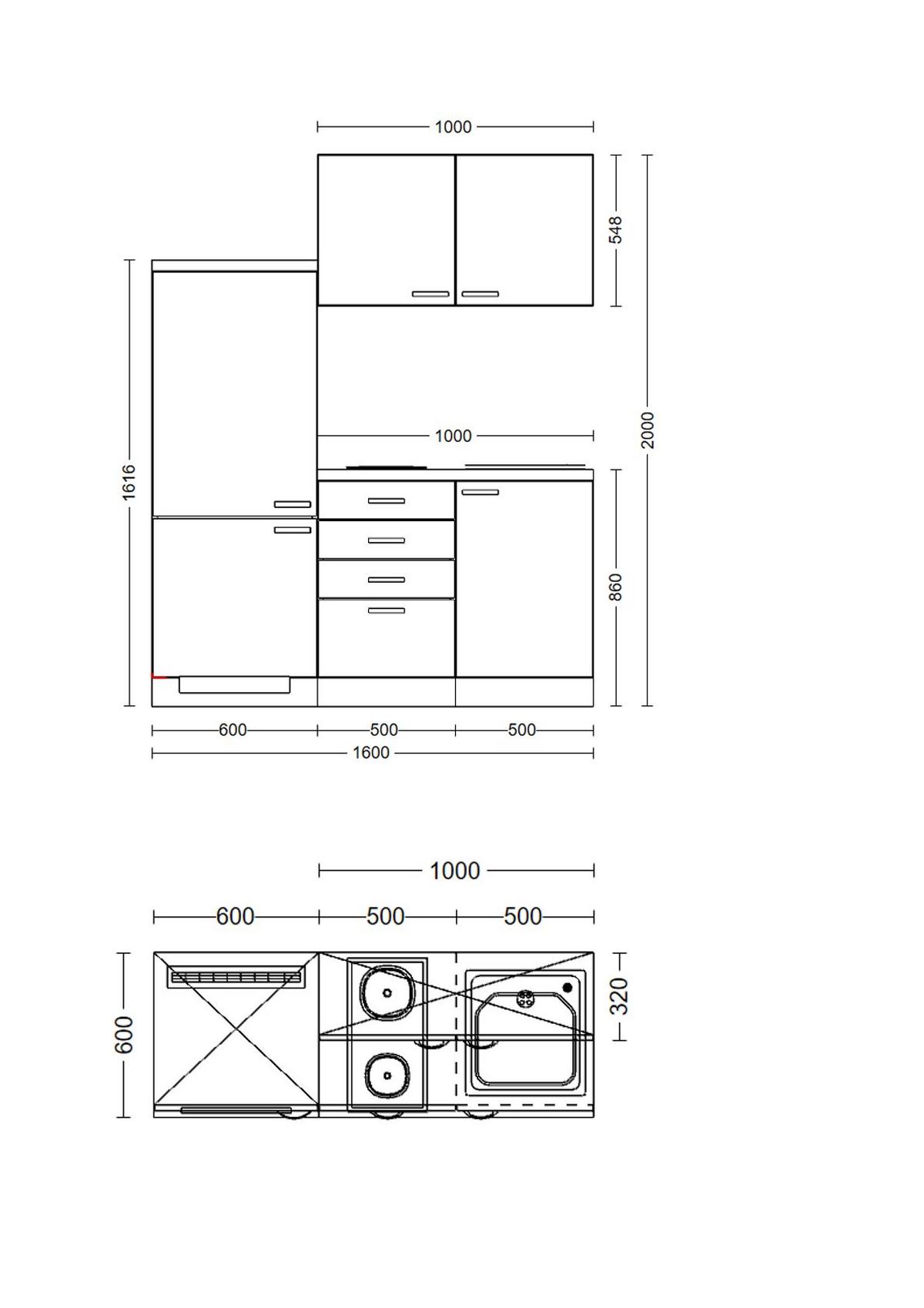 Küchenzeile Nepal mit Geräten 160 cm Kaschmir/Eiche Dekor - Kaschmir/Sonoma Eiche, MODERN, Holzwerkstoff (160cm) - FlexWell