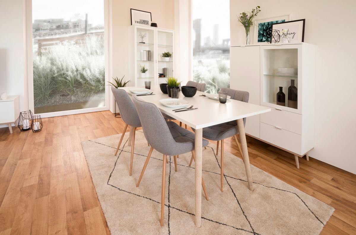 Highboard Mit Glaselementen B 100cm Göteborg, Weiß - Eichefarben/Weiß, KONVENTIONELL, Glas/Holzwerkstoff (100/140/40cm) - MID.YOU