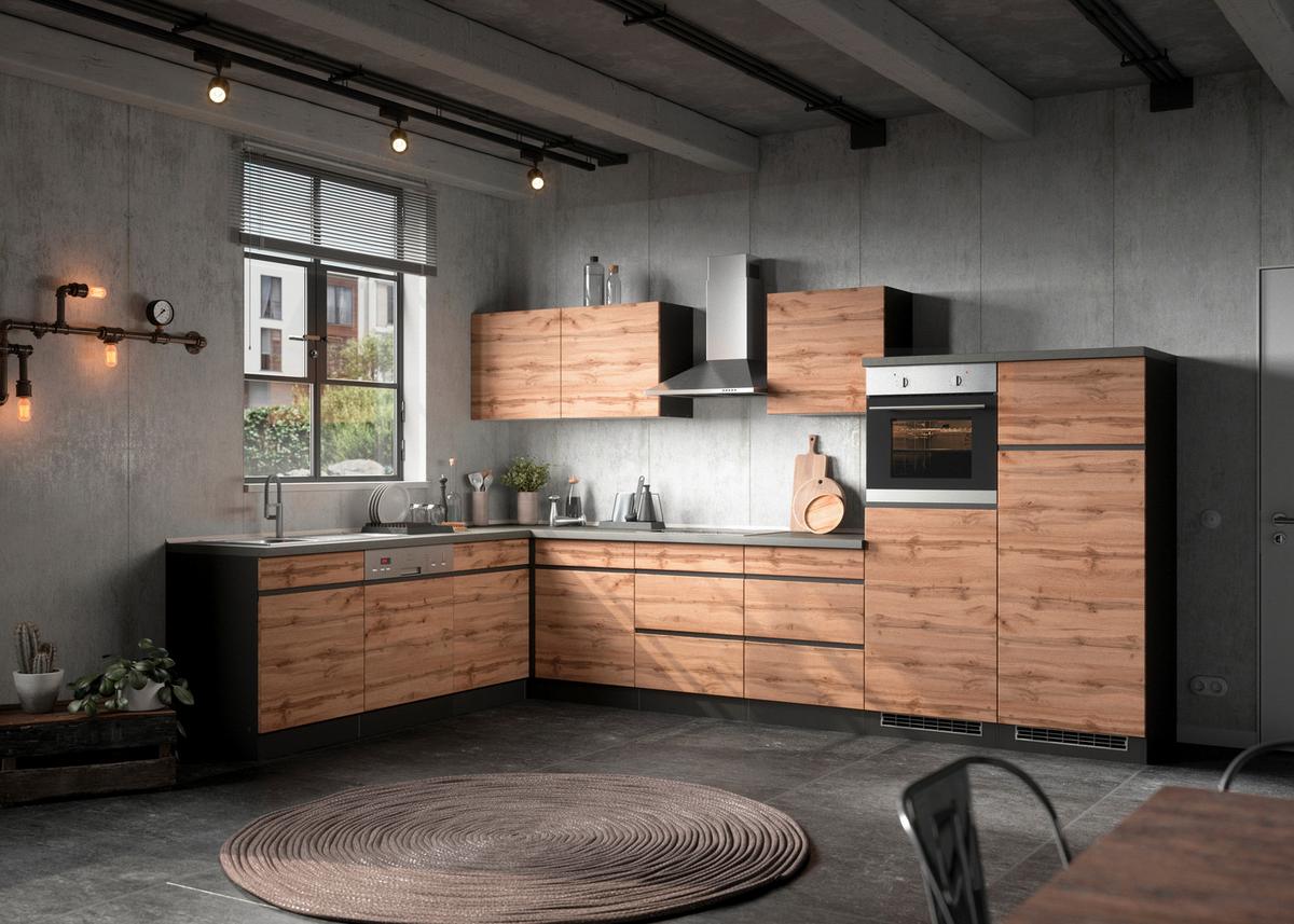 Kühlschrank-Umbauschrank Turin 60 cm Graphitfarben/Eiche - Eiche Wotan/Graphitfarben, Design, Holzwerkstoff (60/166/60cm) - Held