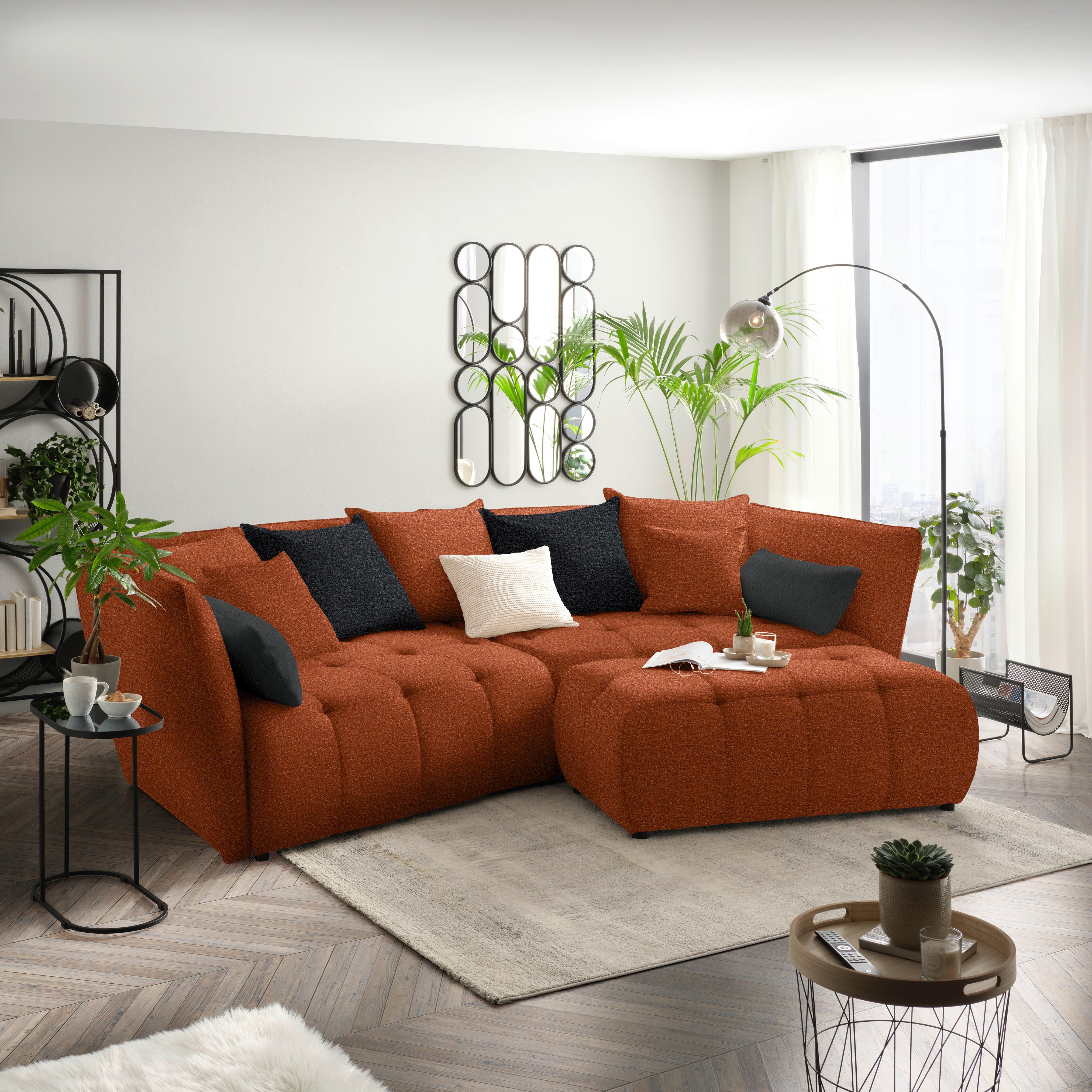 Boxspringová pohovka SOFI, rezavá, tmavě šedá - šedá/černá, Moderní, textil (294/93/152cm) - Premium Living