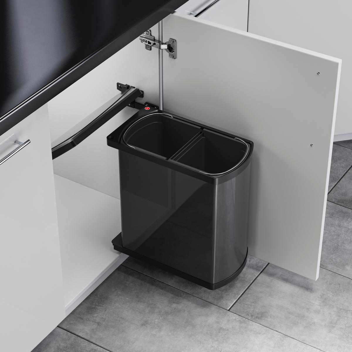 Einbauabfallsammler Duo 8/8 - Dunkelgrau, Basics, Kunststoff (37,6/45/19,99cm)