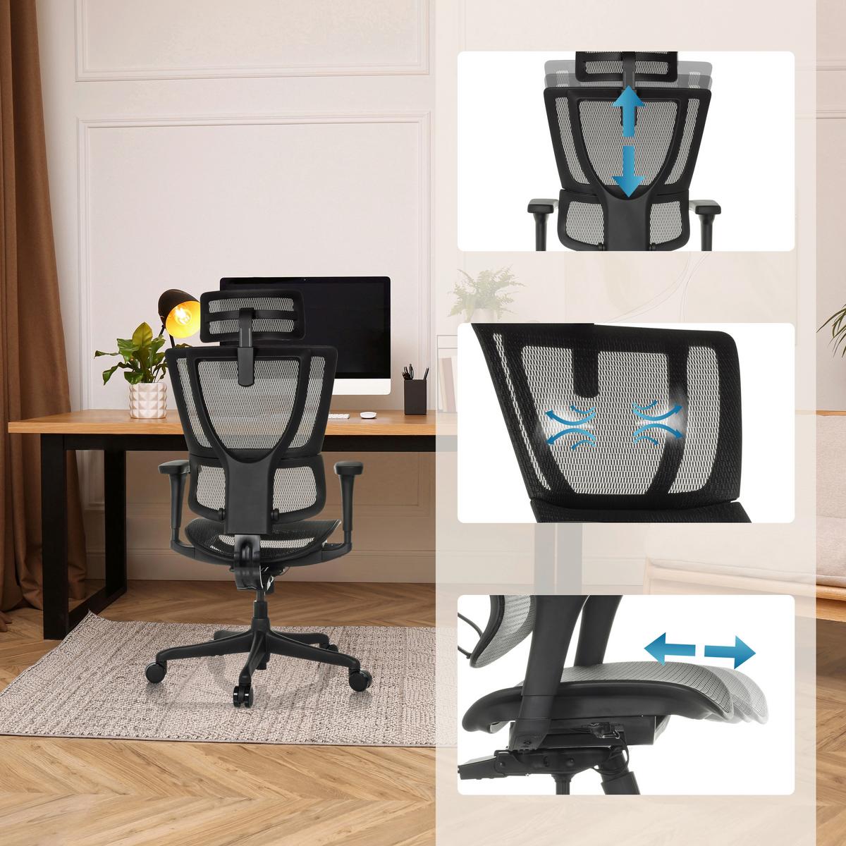 Drehstuhl Ergohuman SlimUltra Schwarz B: 69 cm - Schwarz, MODERN, Kunststoff/Textil (69/112 - 134/63cm) - MID.YOU