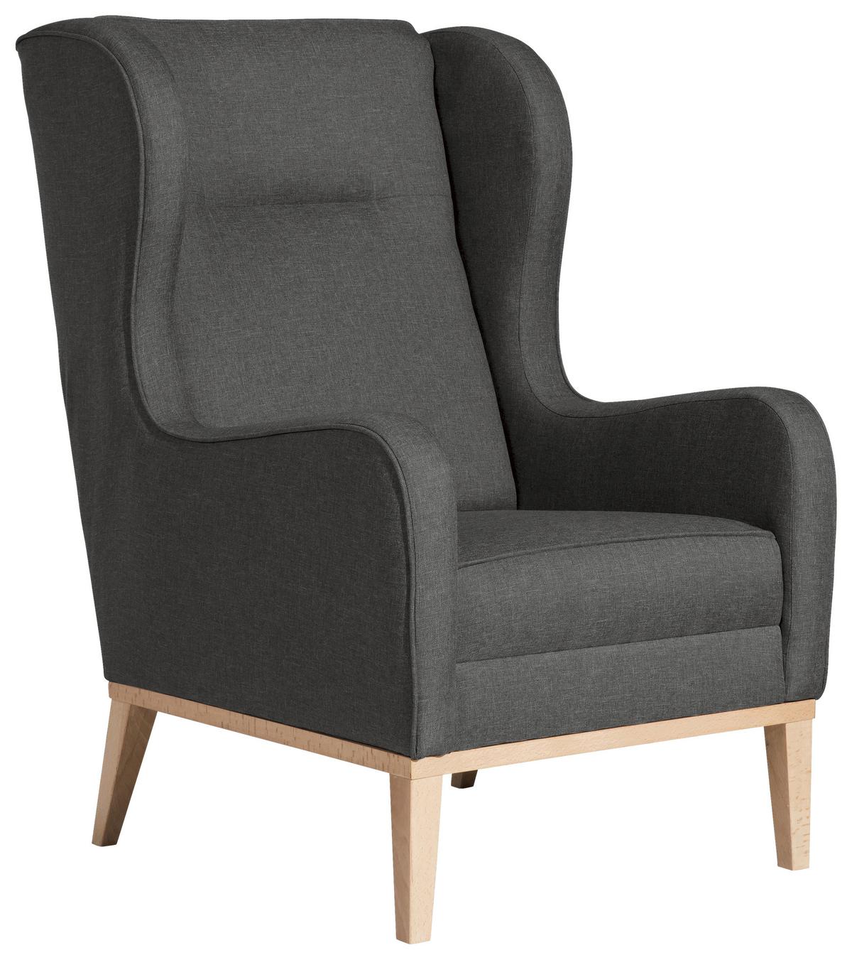 Ohrensessel Angelo - Anthrazit/Naturfarben, KONVENTIONELL, Textil (66/104/78cm) - Max Winzer
