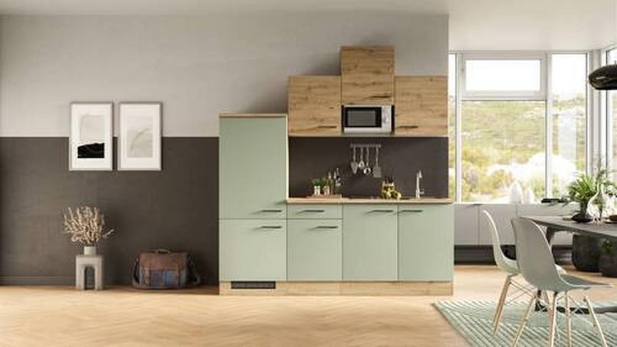 Küchenblock Cara Eiche Artisan/Grün B: 210 cm - Eiche Artisan/Grün, MODERN, Holzwerkstoff (210cm) - FlexWell