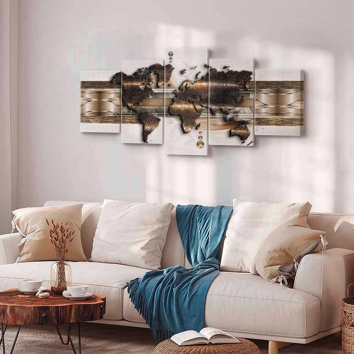 Leinwandbild World Weiß Goldfarben B: 200 cm - Goldfarben/Weiß, Basics, Holzwerkstoff/Textil (200/100/1.2cm) - artgeist