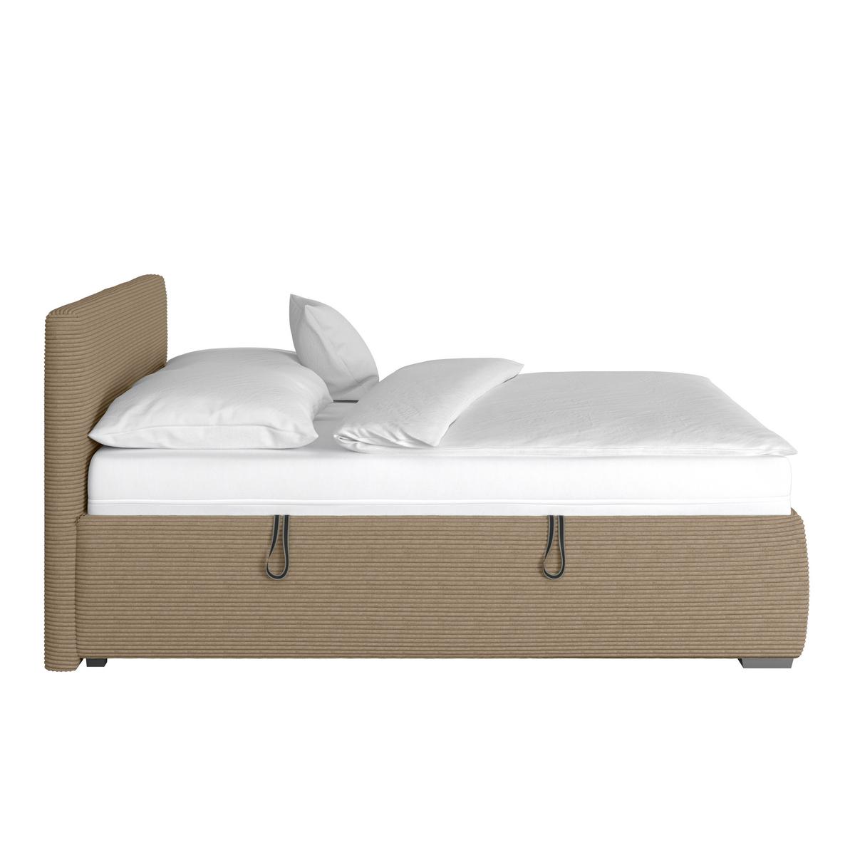 Polsterbett Lesia - Hellbraun/Chromfarben, KONVENTIONELL, Holzwerkstoff/Textil (180/200cm)
