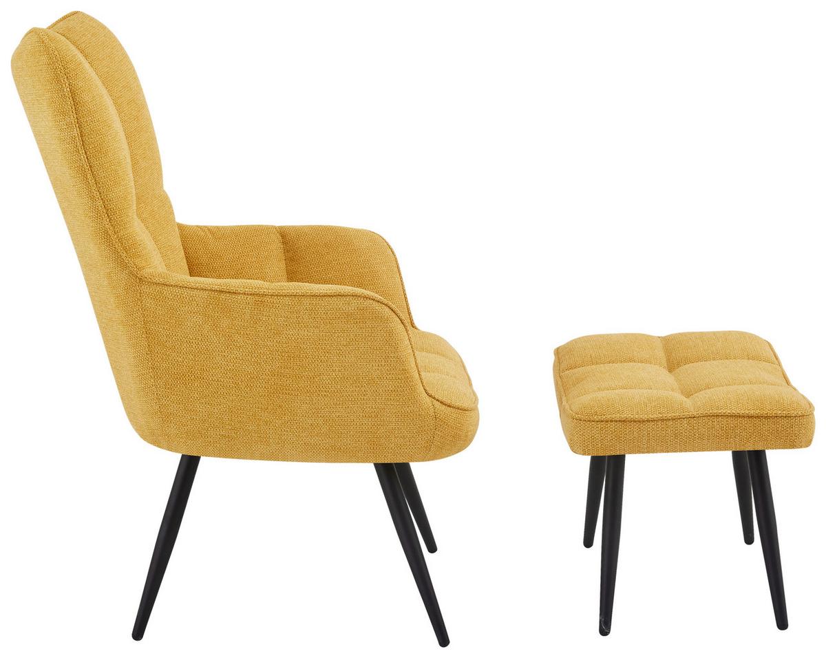 Ohrensessel Hanoi Webstoff Gelb, B: 71 cm - Gelb/Schwarz, MODERN, Textil/Metall (71/98/83cm)