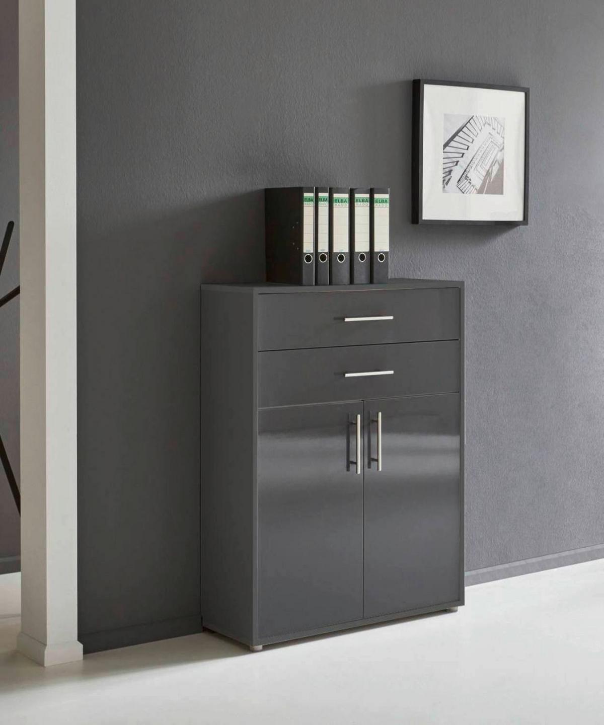 AKTENSCHRANK OFFICE EDITION - Anthrazit/Anthrazit Hochglanz, LIFESTYLE, Holzwerkstoff (84,4/113,6/33cm) - MID.YOU