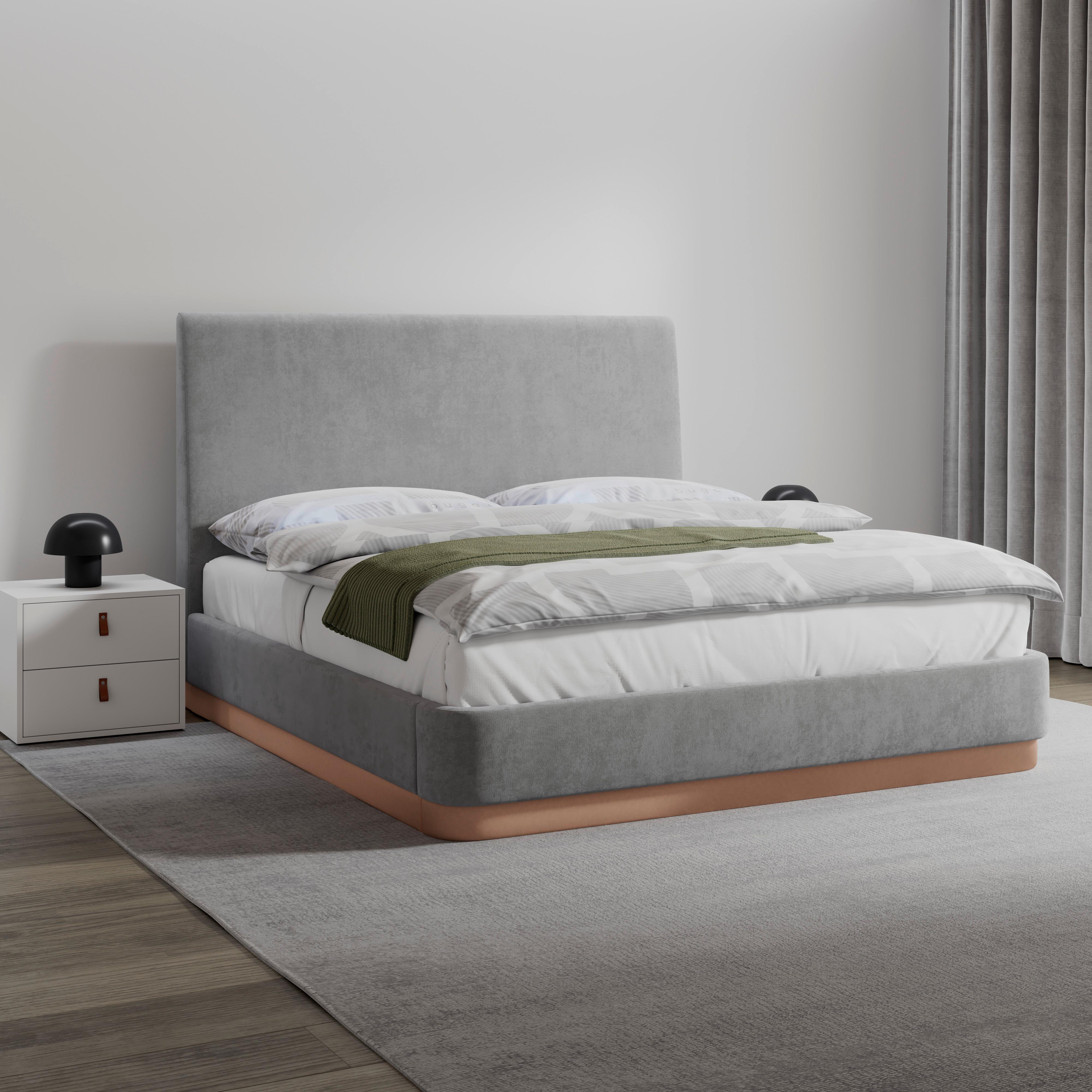 Čalouněná postel JOSEF 160x200 cm, šedá - šedá/černá, Moderní, kov/dřevo (160/200cm) - Bessagi Home