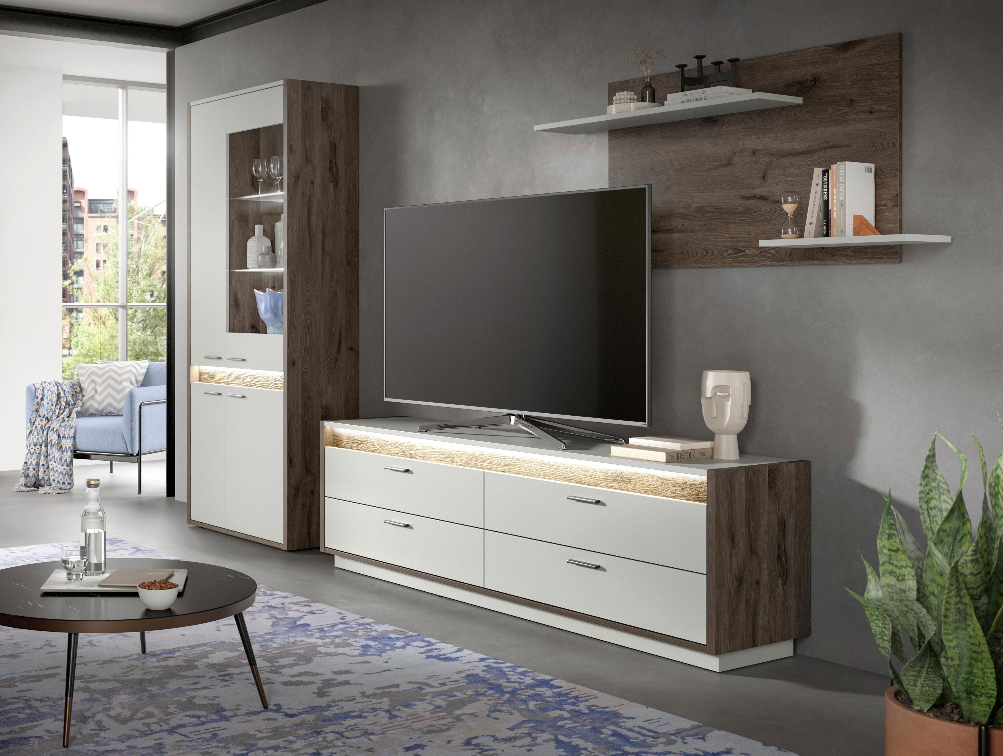 Wohnwand Hellgrau Nb, Nox Oak Dekor - Hellgrau, Design, Holzwerkstoff (299/198/43cm) - MID.YOU