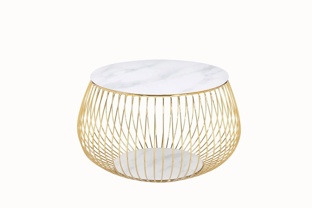 COUCHTISCH Weiß, Goldfarben L: 72 cm - Goldfarben/Weiß, Design, Glas/Metall (72/72/42cm) - Livetastic