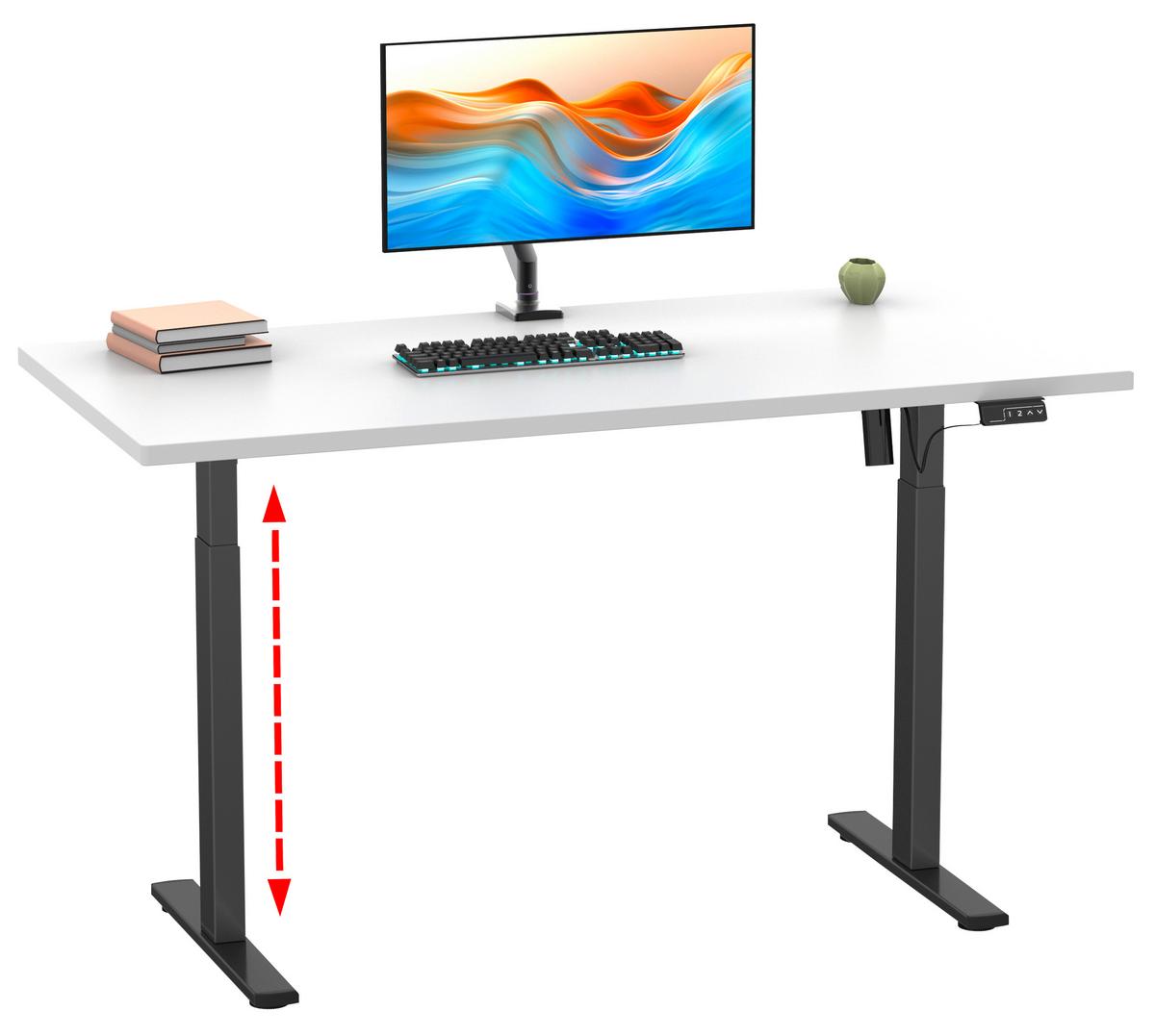 Schreibtisch E-Lona Weiß L: 140 cm - Schwarz/Weiß, Design, Holzwerkstoff/Metall (140/50/71cm) - MID.YOU