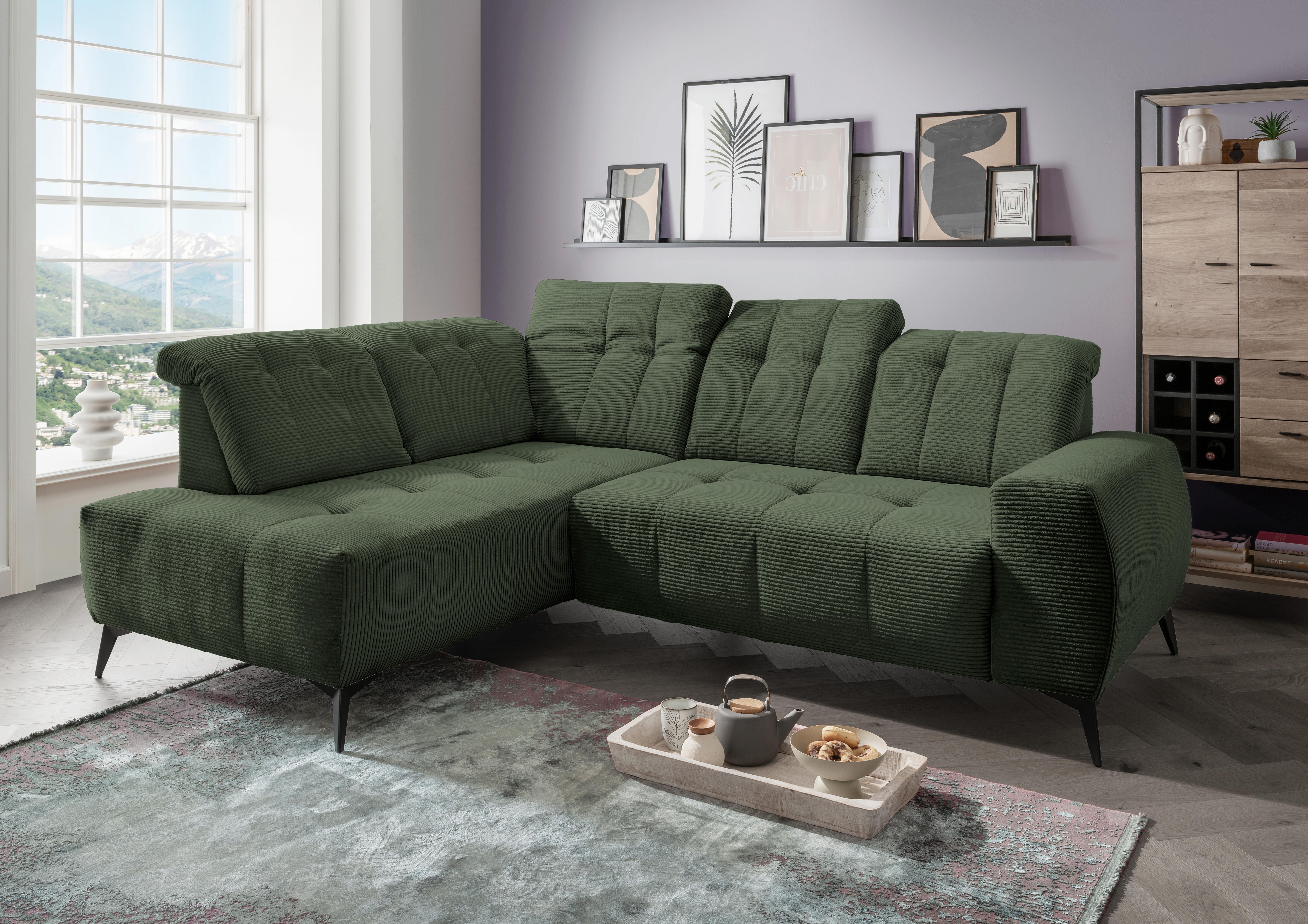 Ecksofa mit USB Anschluss Sano, Dunkelgrün,s: 200x261 cm - Dunkelgrün/Schwarz, MODERN, Textil (200/261cm) - Livetastic