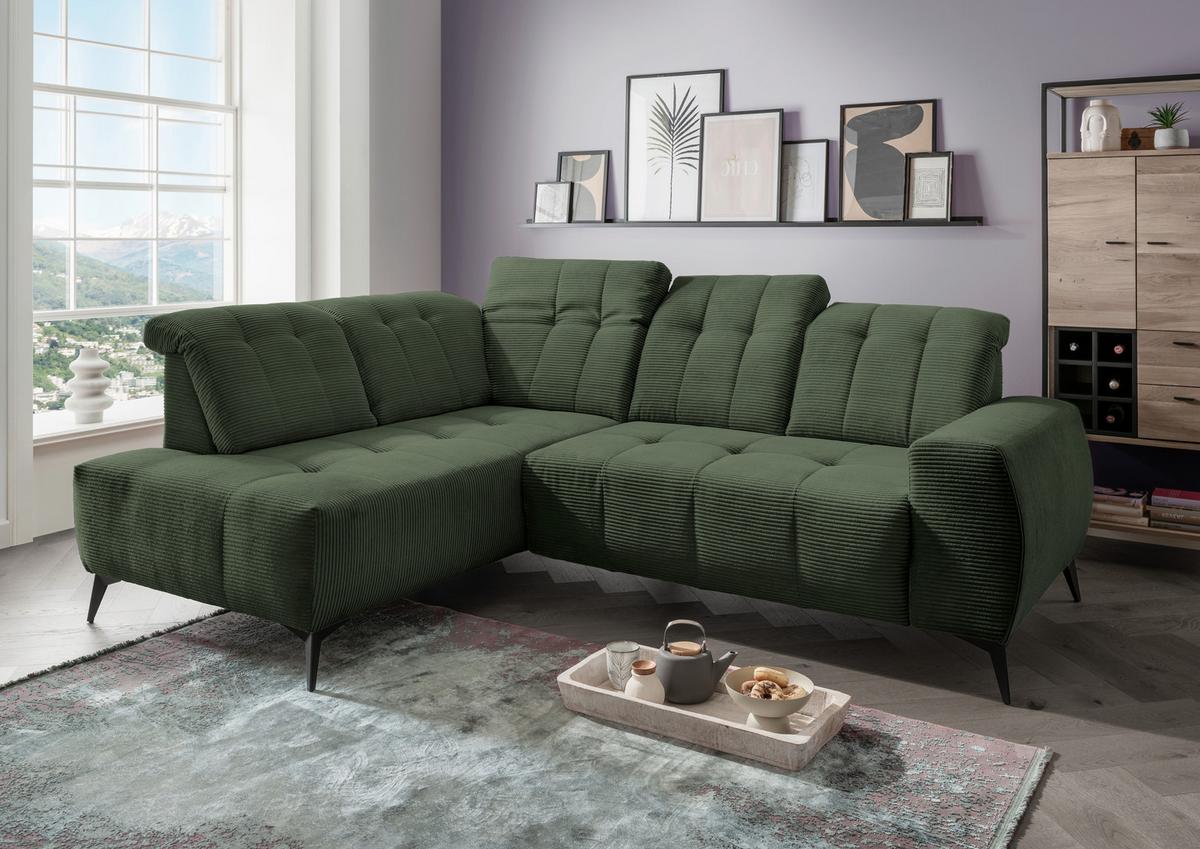 Ecksofa Mit Usb Anschluss Sano, Dunkelgrün,s: 200x261 Cm - Dunkelgrün/Schwarz, MODERN, Textil (200/261cm) - Livetastic