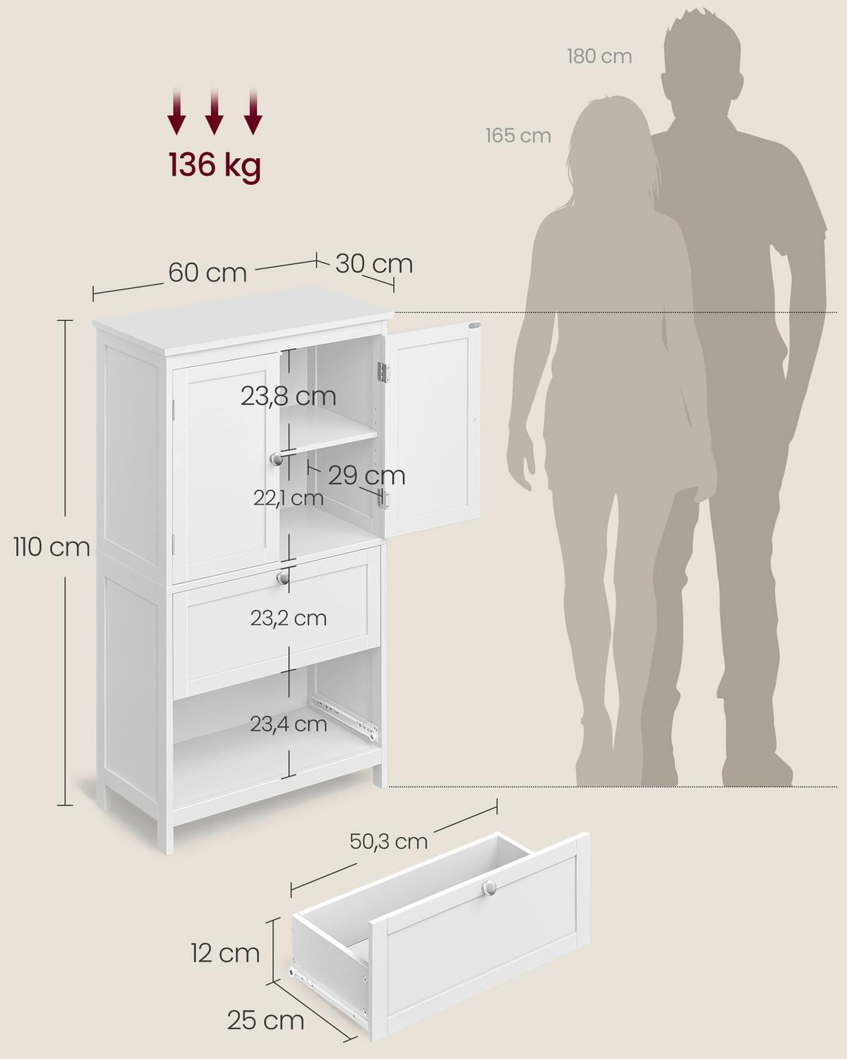 Hochschrank Bbc551p31 - Weiß, Trend, Holzwerkstoff (60/110/30cm) - MID.YOU