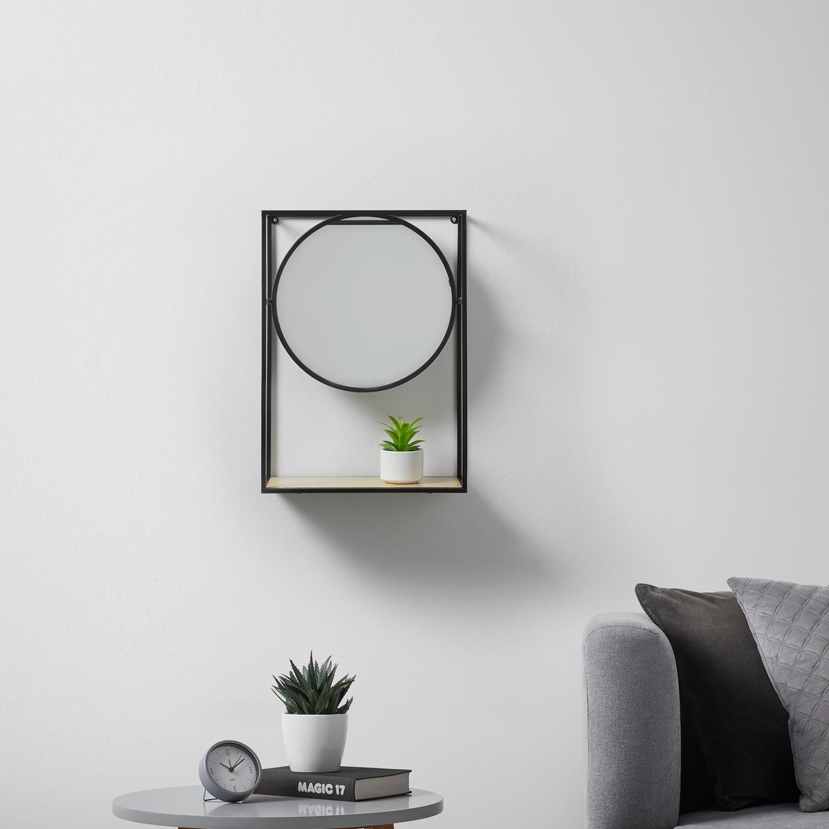 Dekoračné zrkadlo SCALA - čierna/prírodná farba, Modern, kov/kompozitné drevo (36/15/50cm)