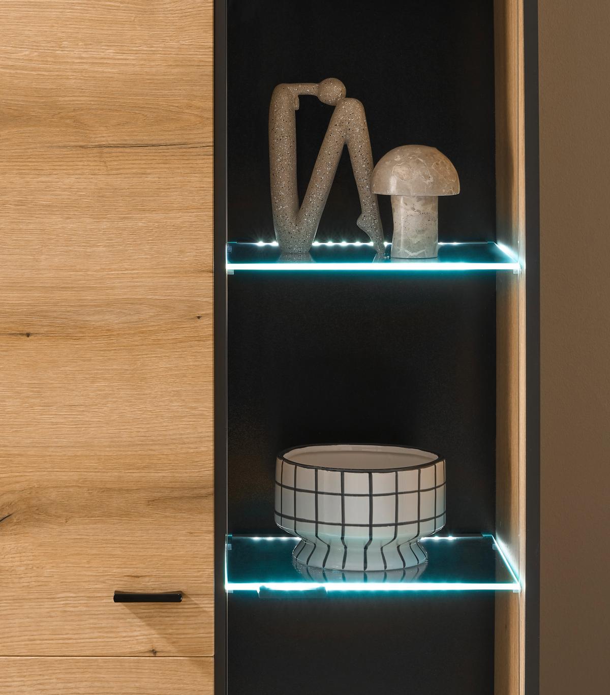 Vitrine Soleto Graphit-/Eichefarben B: 90cm - Eichefarben/Schwarz, Design, Holzwerkstoff (90/201/35cm) - MID.YOU