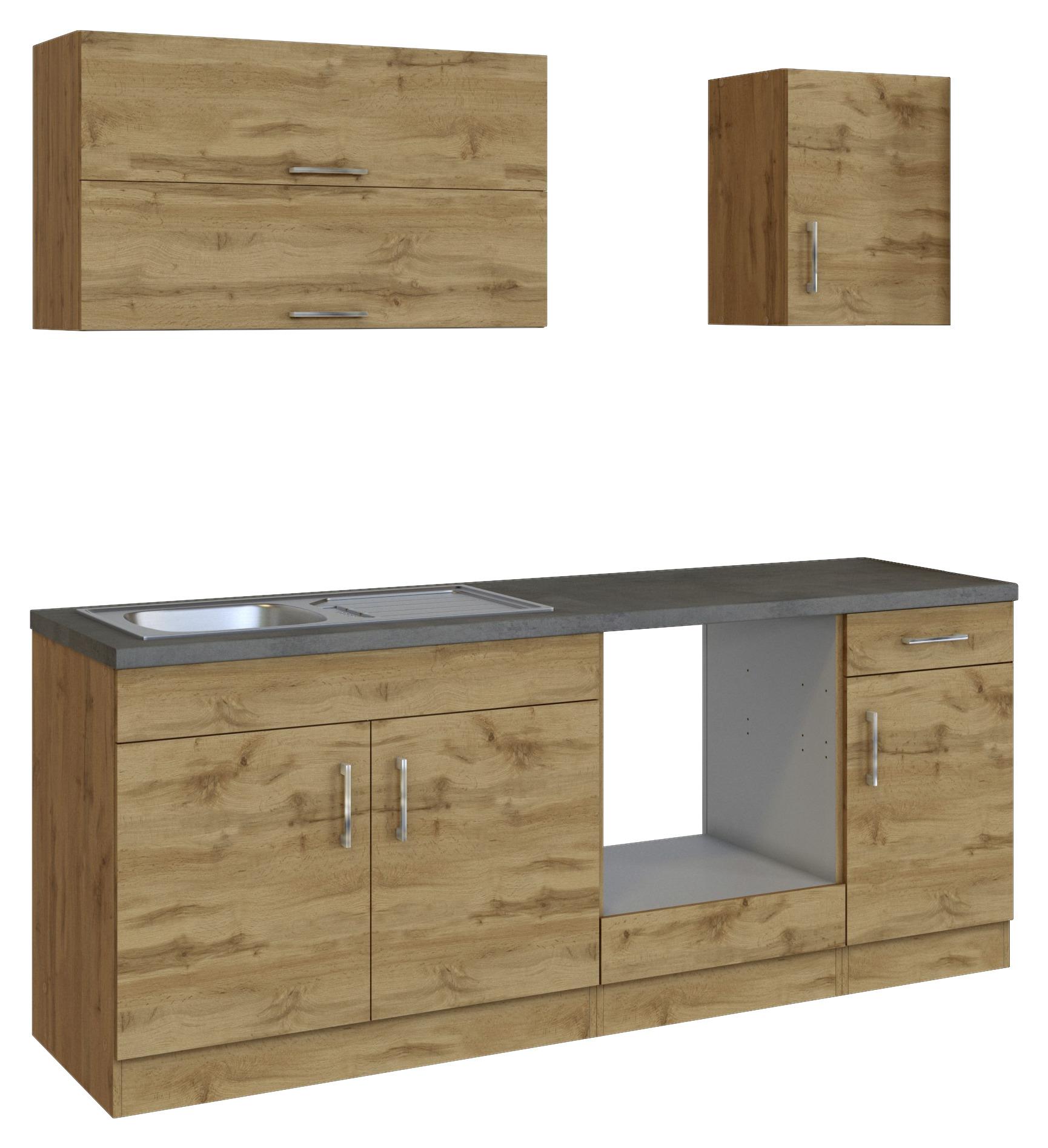 Küchenleerblock Länge ca. 210 cm Eiche Dekor und Anthrazit