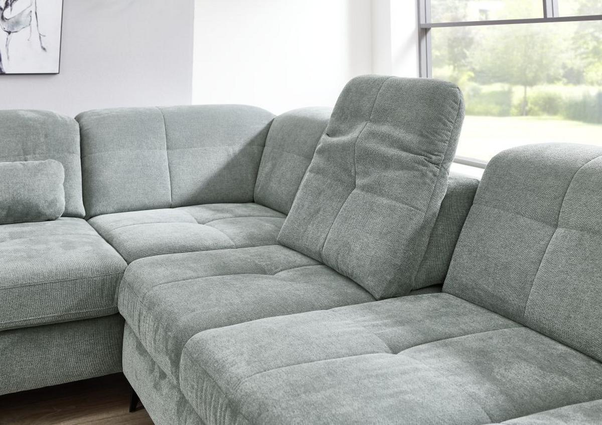 Sedačka SORENA U, ľavá, sv.sivá ženilka, s funkciami - čierna/svetlosivá, Modern, kov/textil (255/353/198cm) - Premium Living