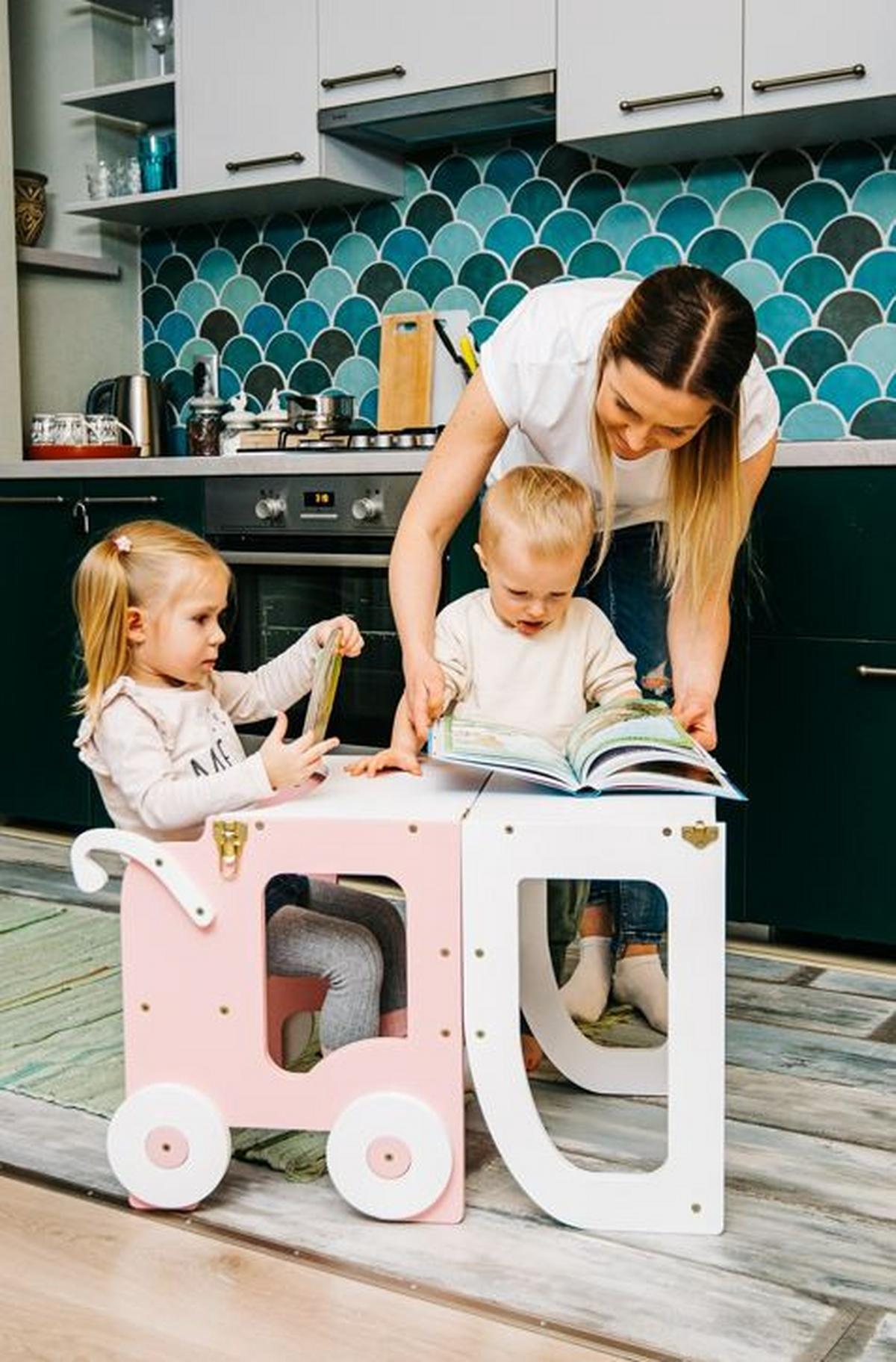 Hochstuhl Trolley Aus Holz Weiß/pink - Pink/Weiß, Basics, Holz (38/90/40cm)