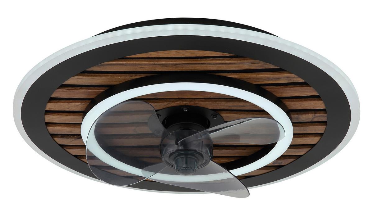 Deckenventilator Trevino Opal Schwarz Braun Grau D:49cm - Dunkelbraun/Opal, KONVENTIONELL, Kunststoff/Metall (49/13cm) - Globo