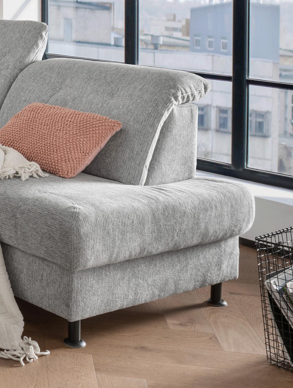 Ecksofa Minori Chenille Silberfarben, S: 270x198 cm - Silberfarben/Schwarz, MODERN, Textil (270/198cm) - Livetastic