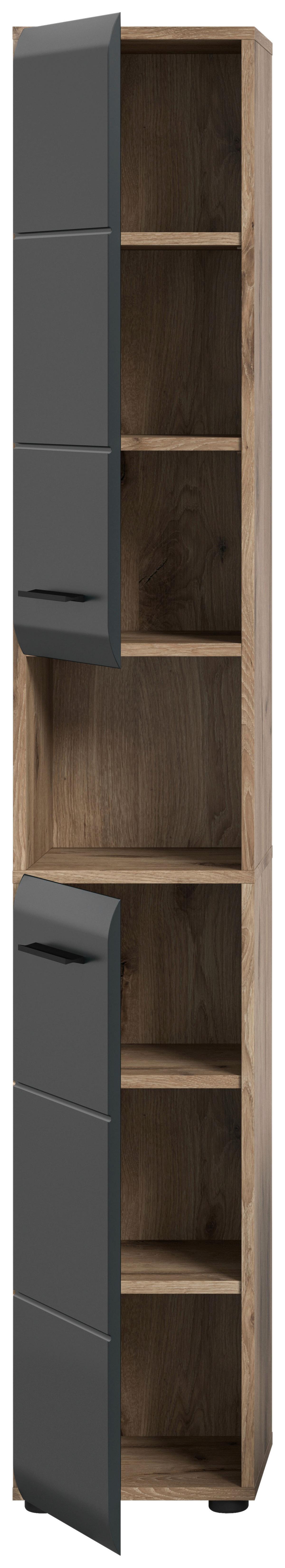 Hochschrank Ice Schwarz/Eiche Dekor B: 30cm - Eiche dunkel/Schwarz, Basics, Holzwerkstoff (30/185/30cm) - MID.YOU