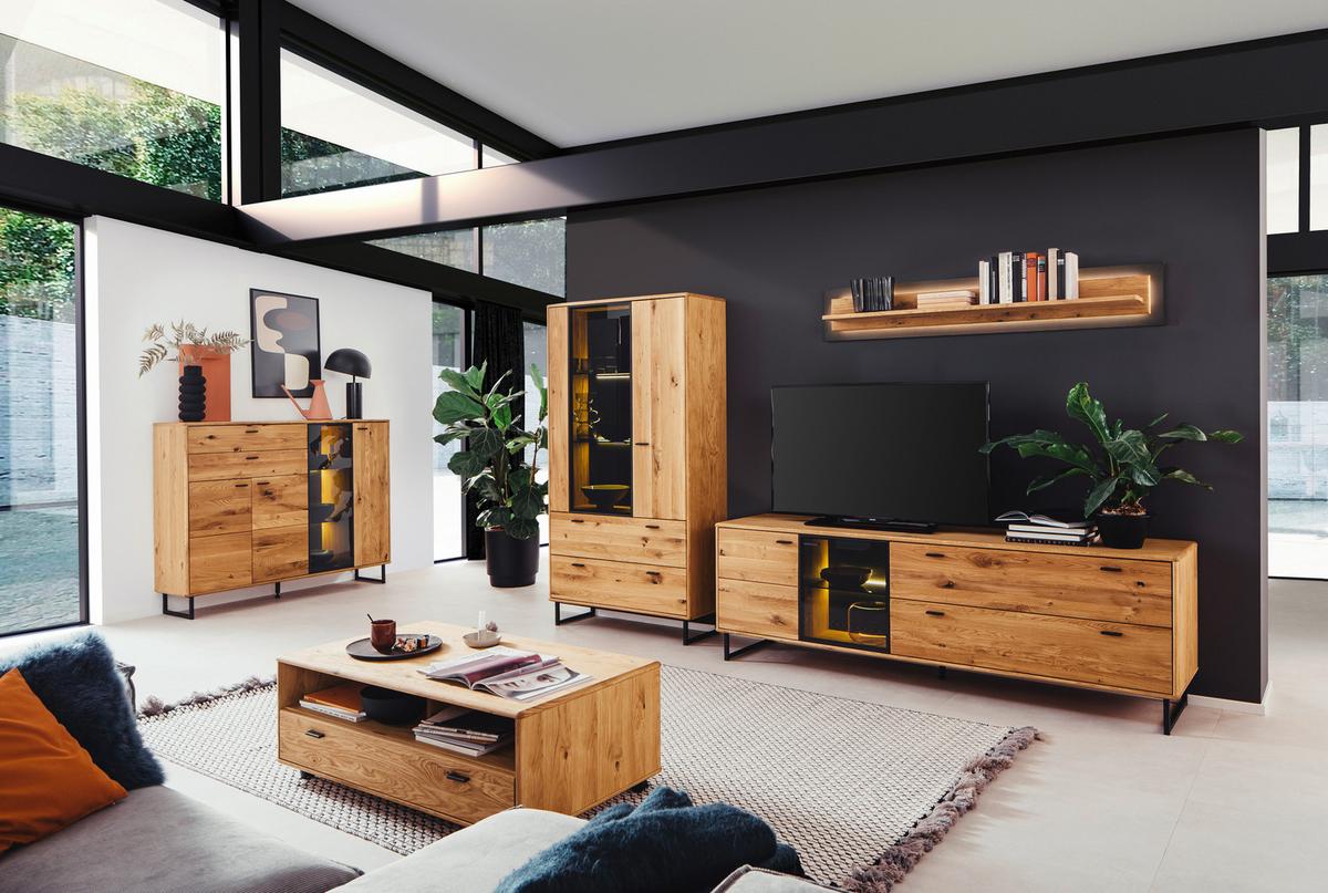 Wohnwand Arezzo Wildeiche/Anthrazit B: 319 cm - Wildeiche/Anthrazit, Design, Glas/Holz (319/186/50cm) - MID.YOU