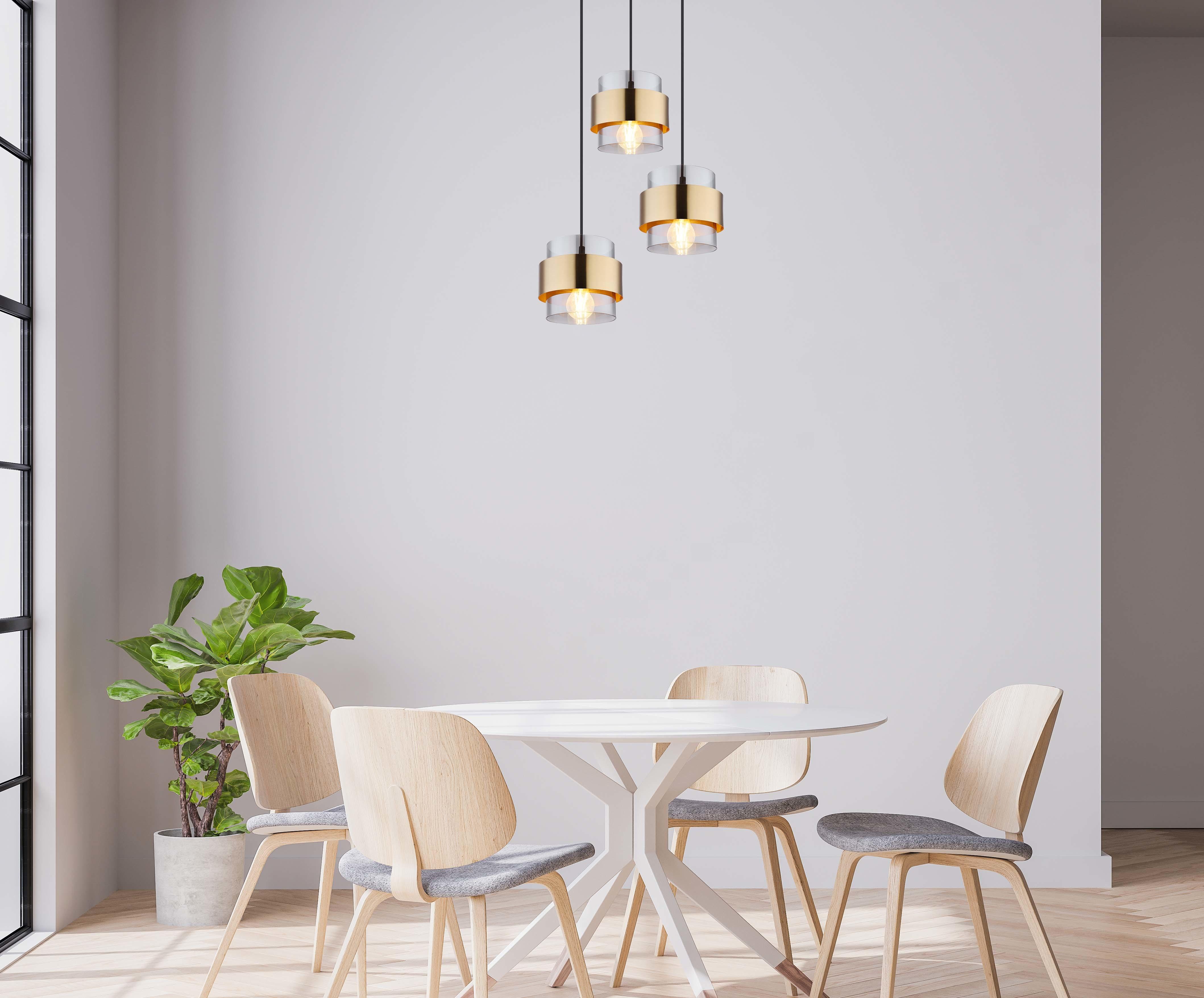 Hängeleuchte H:120 cm 3-Flammig - Klar/Messingfarben, Design, Glas/Metall (45/120cm) - Globo