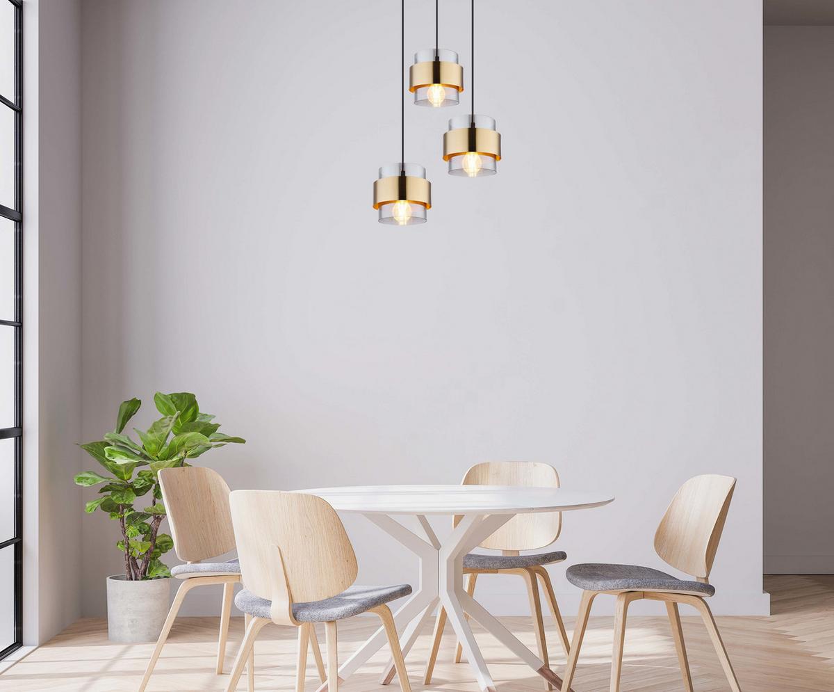Hängeleuchte H:120 cm 3-Flammig - Klar/Messingfarben, Design, Glas/Metall (45/120cm) - Globo
