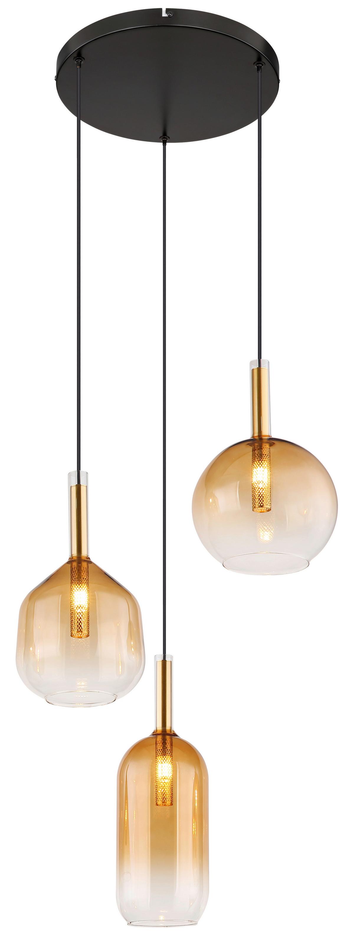 Hängeleuchte 16044-3h - Klar/Messingfarben, KONVENTIONELL, Glas/Metall (43/150cm) - Globo