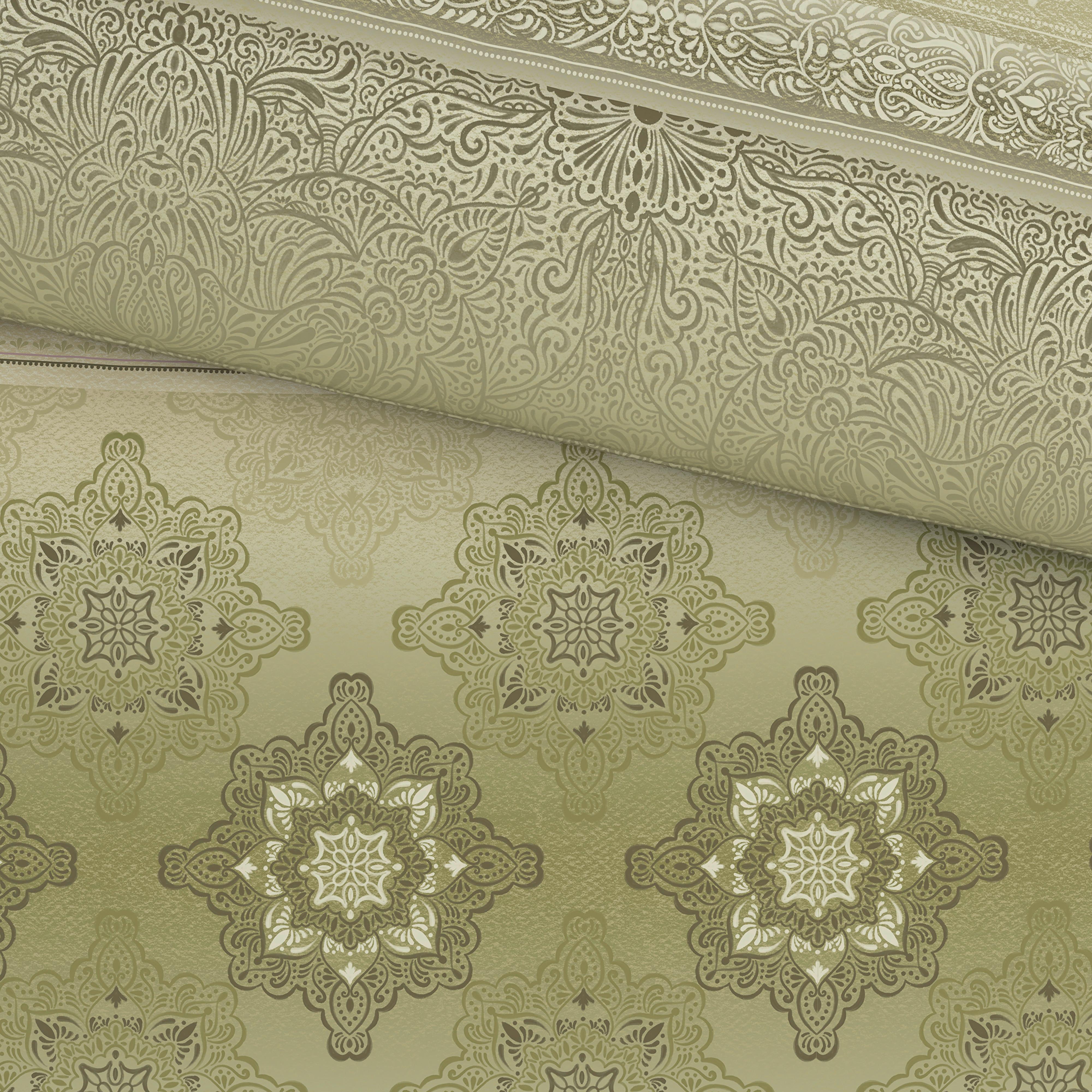 Bettwäsche Sigrid - Senfgelb/Olivgrün, ROMANTIK / LANDHAUS, Textil - James Wood