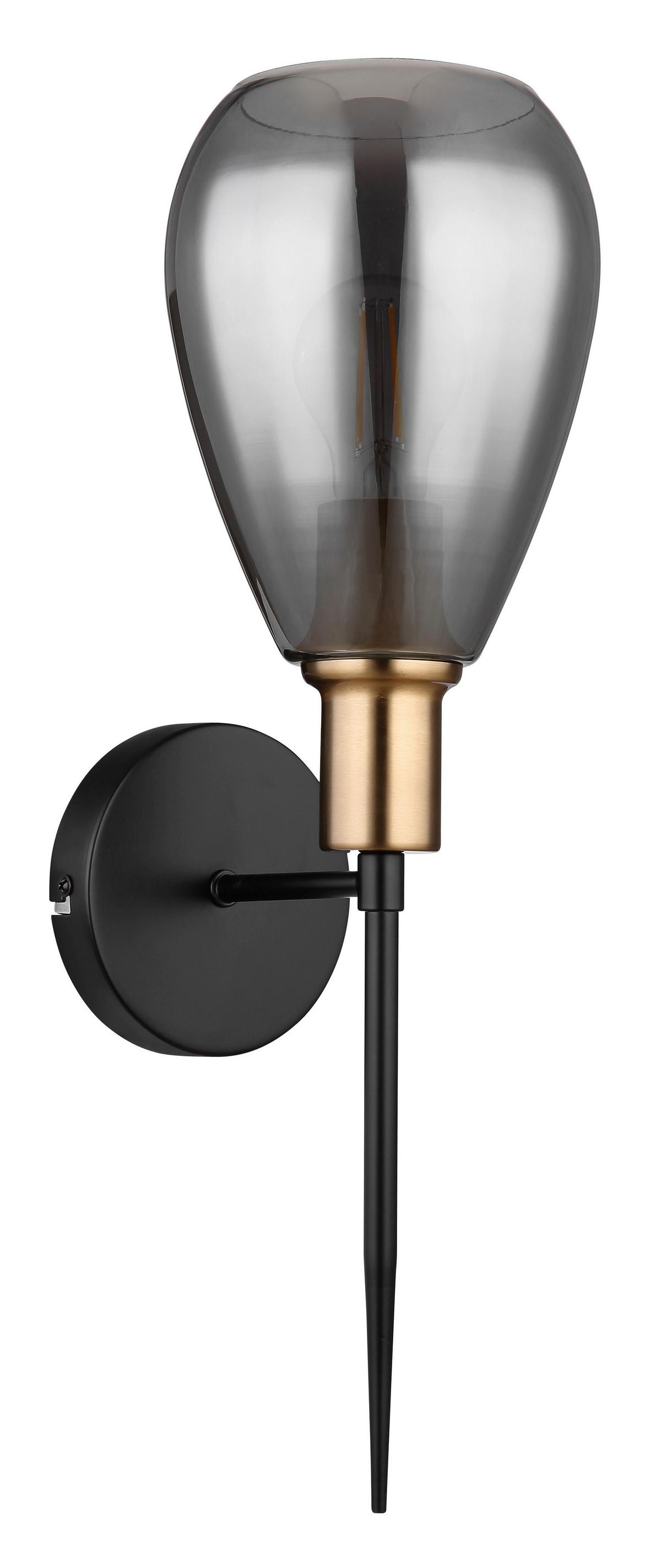 Wandleuchte 15563w 1-Flammig - Messingfarben/Schwarz, Design, Glas/Metall (15/19/48cm) - Globo